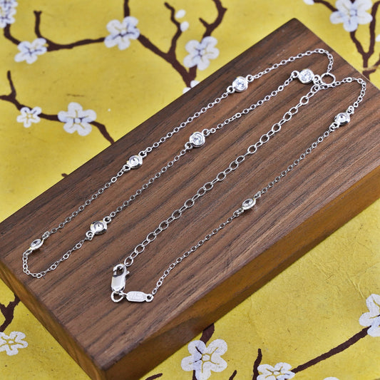 18+4” 2mm, vintage Sterling silver necklace, 925 chain with Cz details