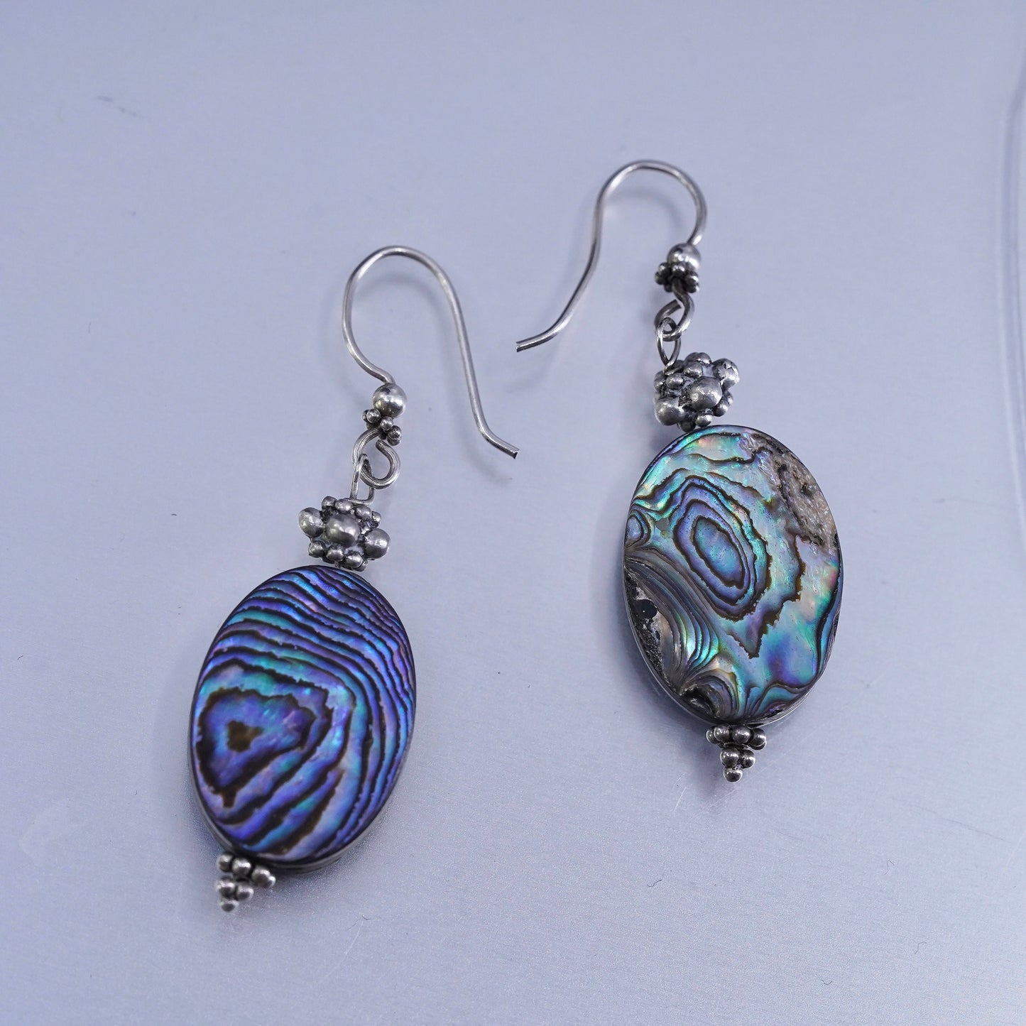 Vintage Sterling 925 silver handmade earrings with oval abalone