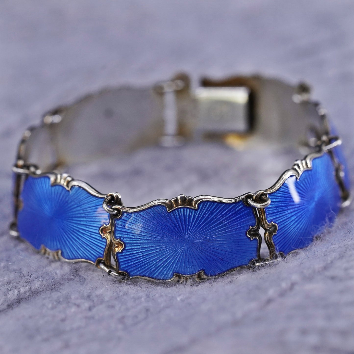 7.25”, Norway gold over sterling 925 silver handmade bracelet with blue enamel