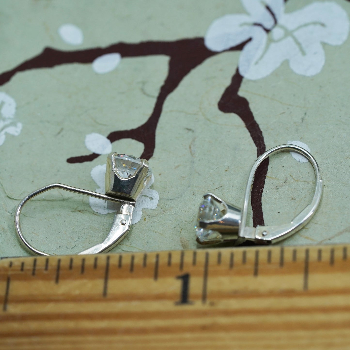 Vintage sterling silver handmade earrings, 925 hoops with cz