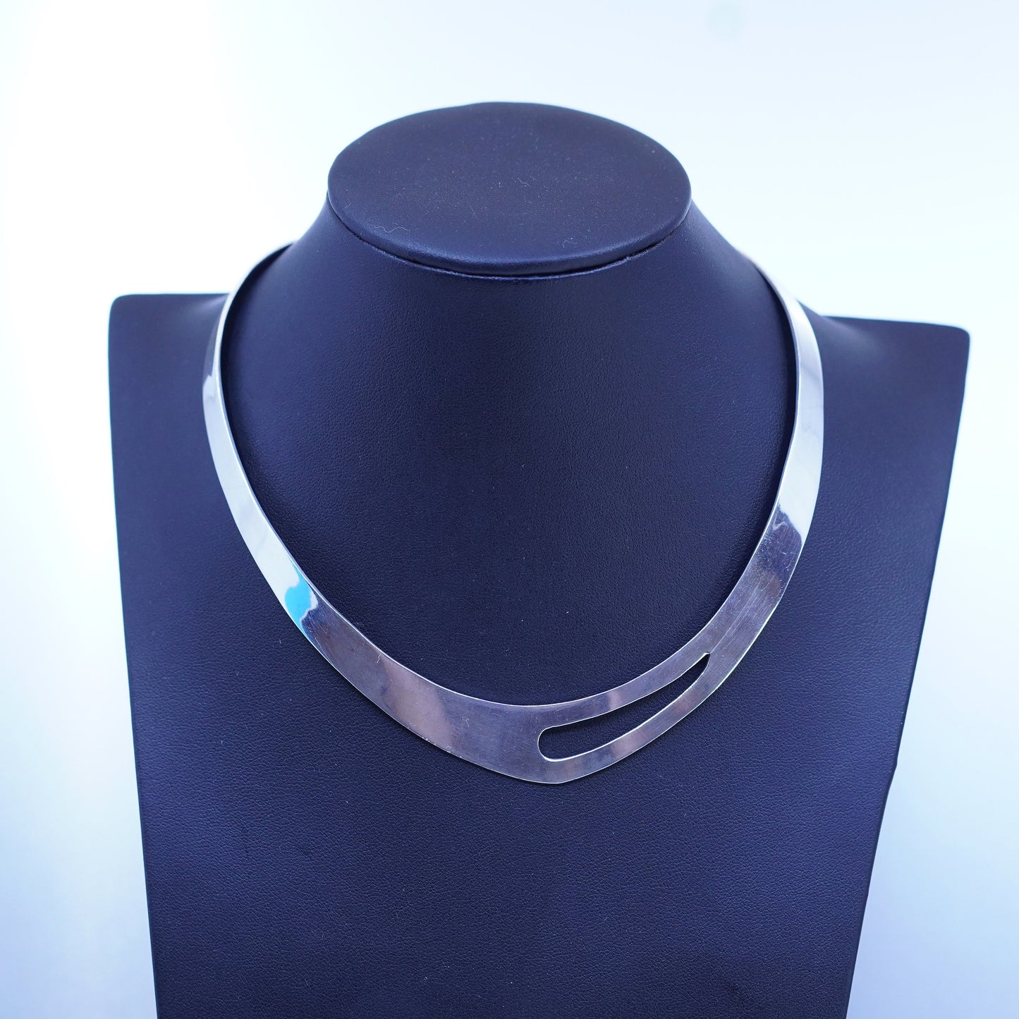 12”, vintage taxco Sterling 925 silver handmade wide choker collar necklace