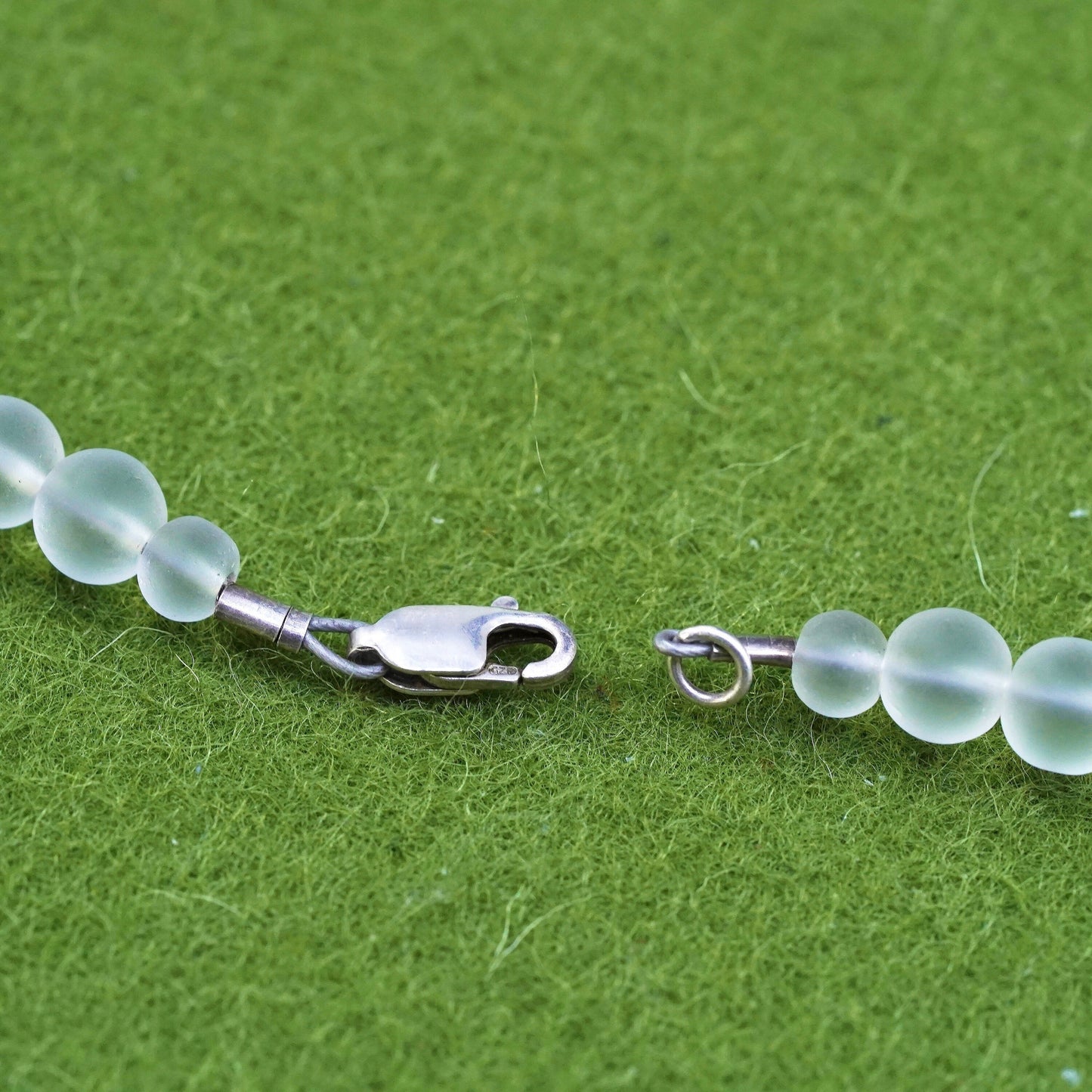 16”, vintage jewelry Sterling silver necklace, 925 clasp with chalcedony beads