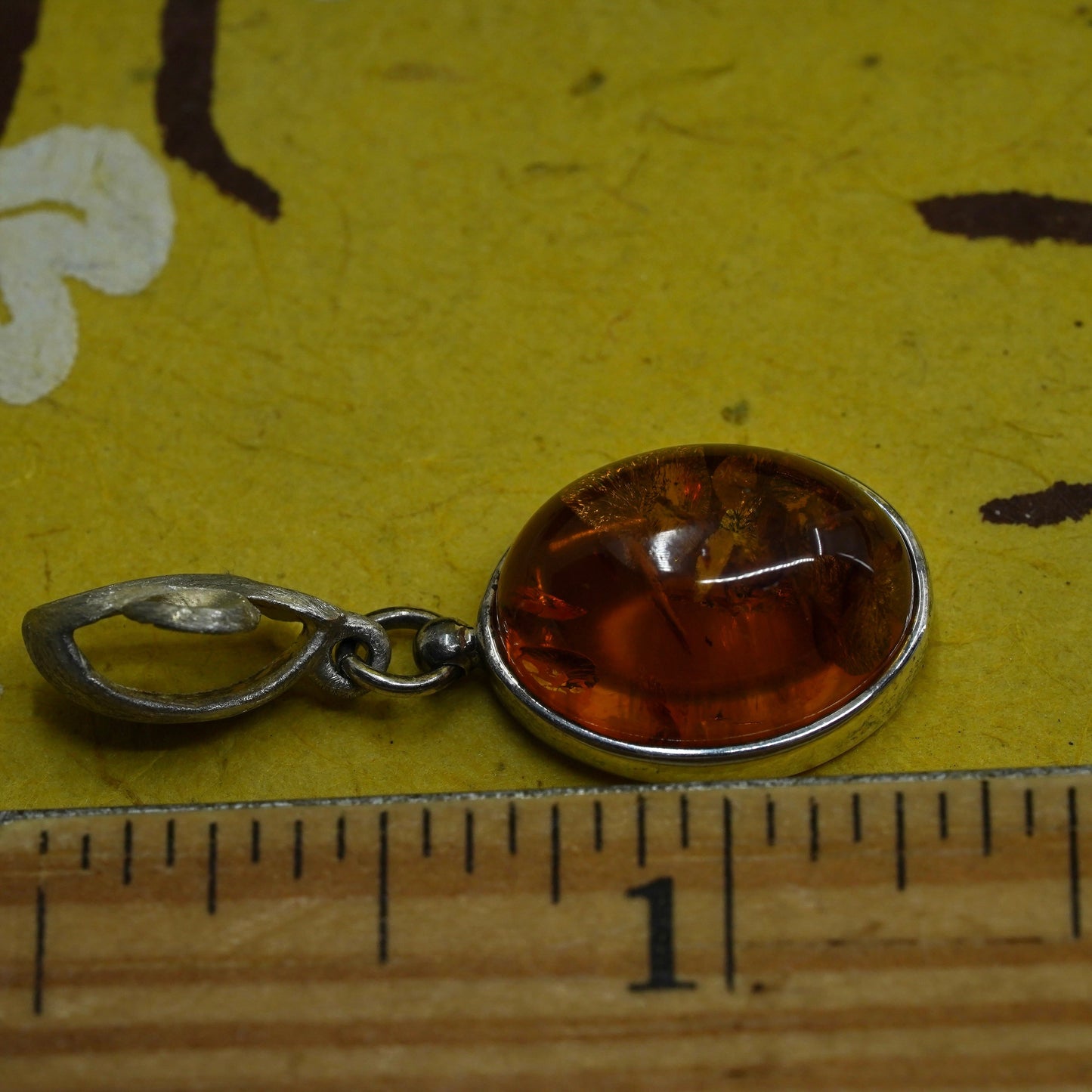 Vintage Sterling silver 925 handmade pendant with amber