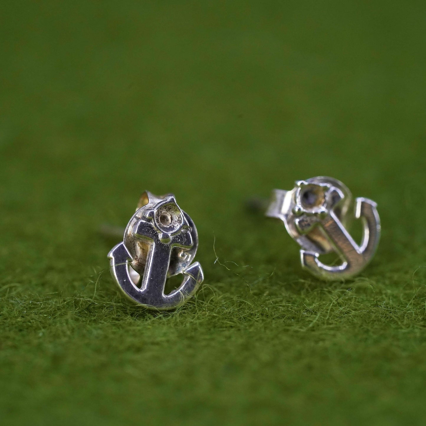 Vintage Sterling silver handmade earrings, 925 silver anchor studs