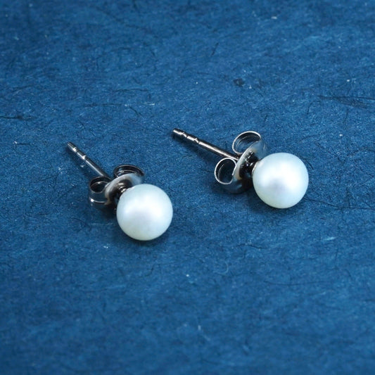 5mm, Sterling 925 silver with freshwater pearl studs earrings