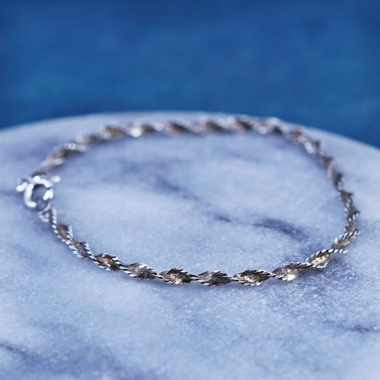6.75”, vintage Sterling silver handmade bracelet, 925 twisted herringbone chain