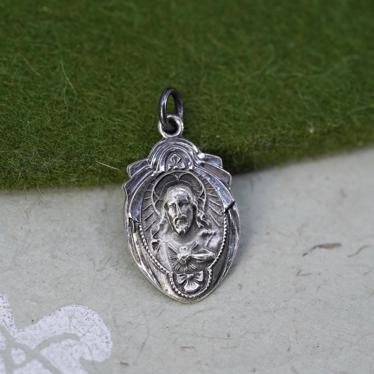 sterling silver charm, 925 double sided pendant, Christian, Jesus Virgin Mary