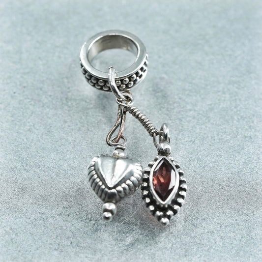 vintage sterling 925 silver heart charm pendant with ruby