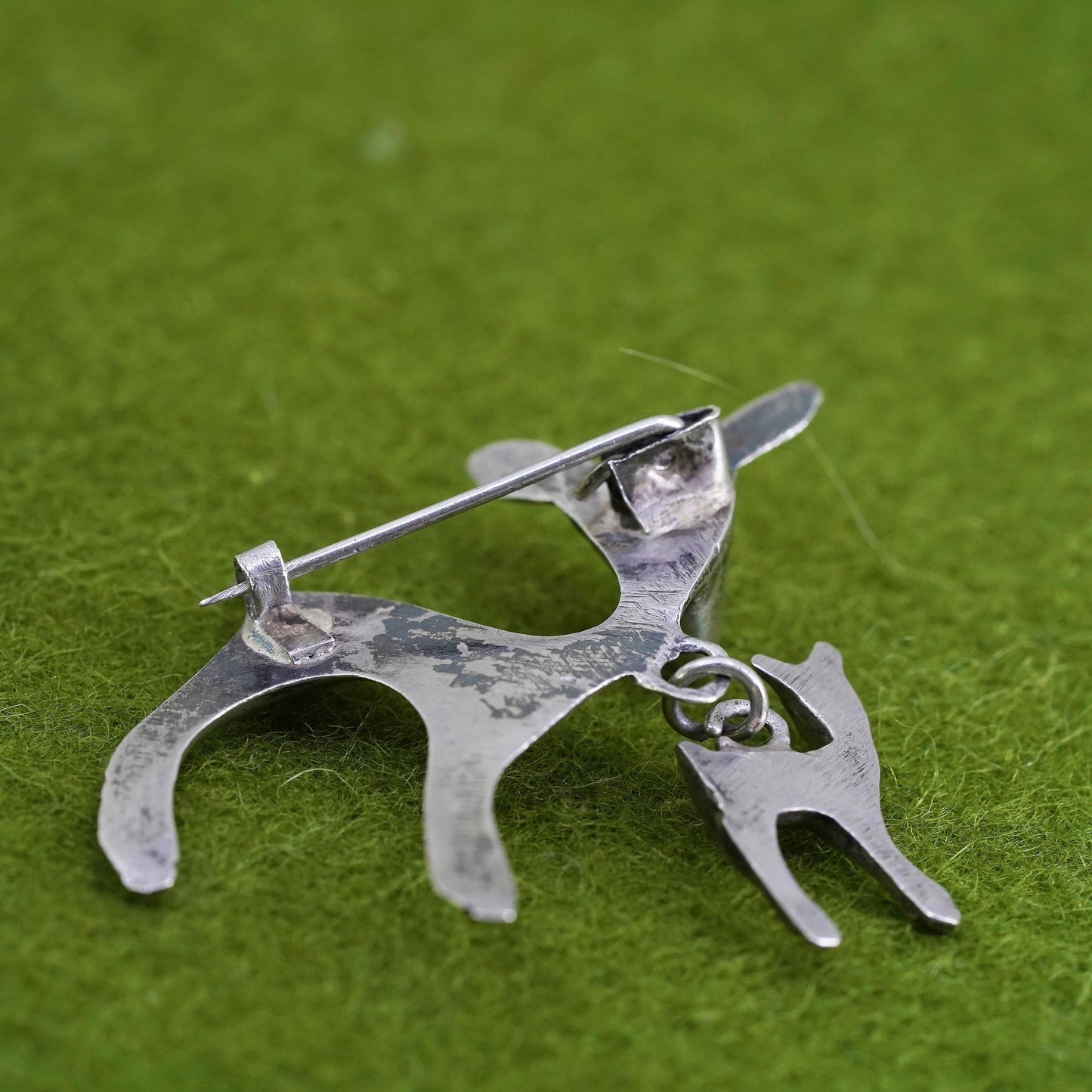 Vintage sterling silver handmade brooch, solid 925 silver deers, motherhood