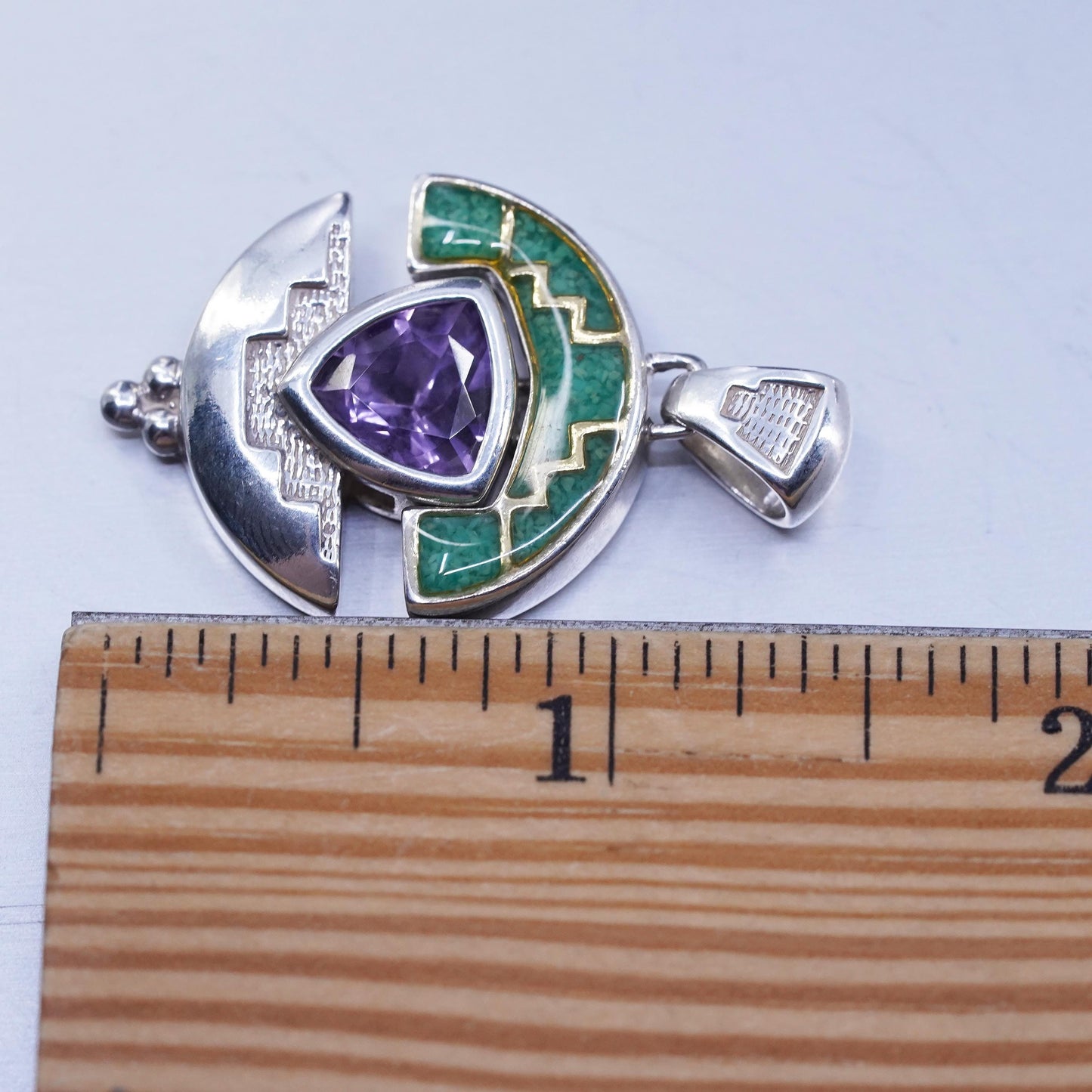 Vintage Relios Carolyn pollack pendant sterling 925 silver enamel amethyst