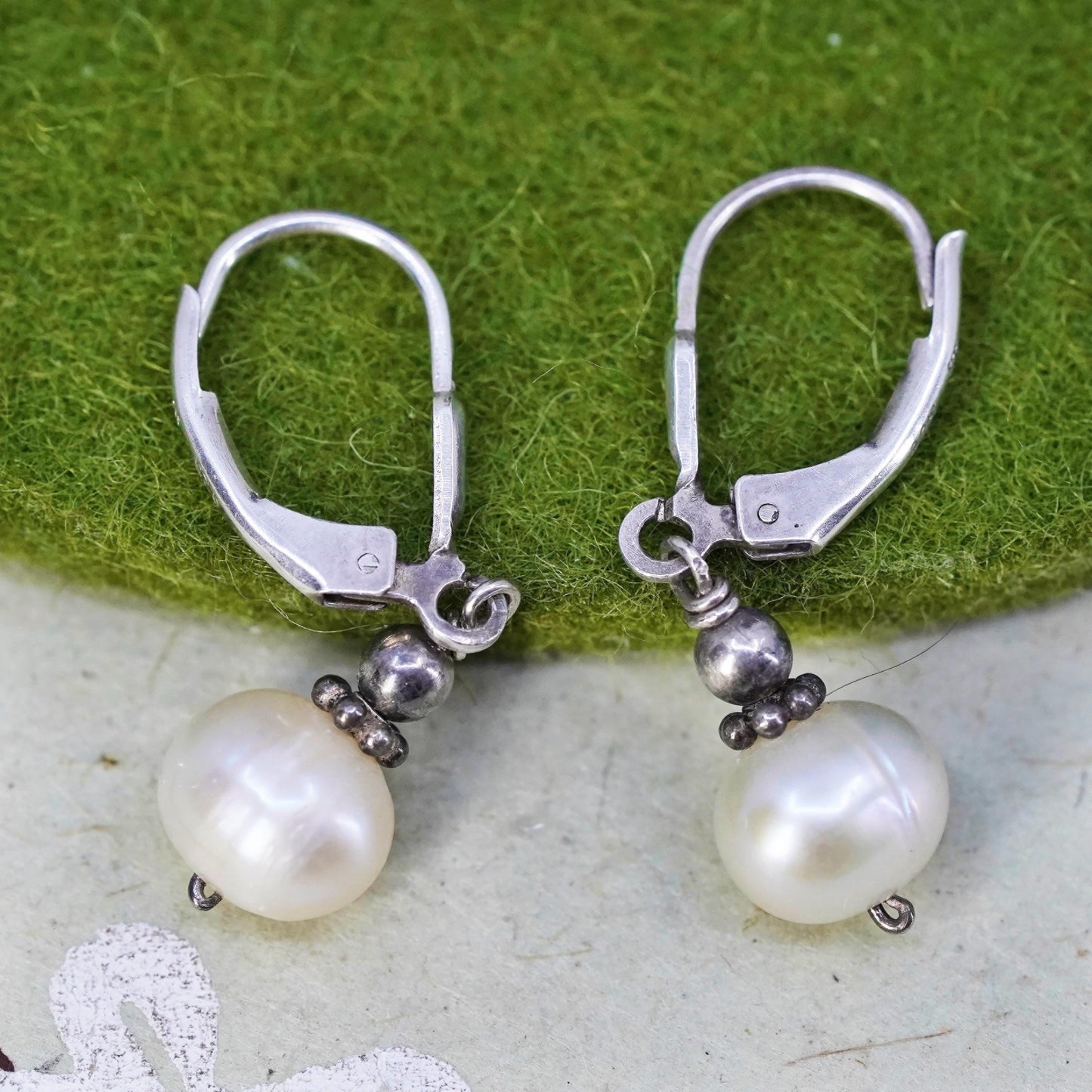 Vintage Sterling silver handmade earrings, 925 hooks with pearl drops