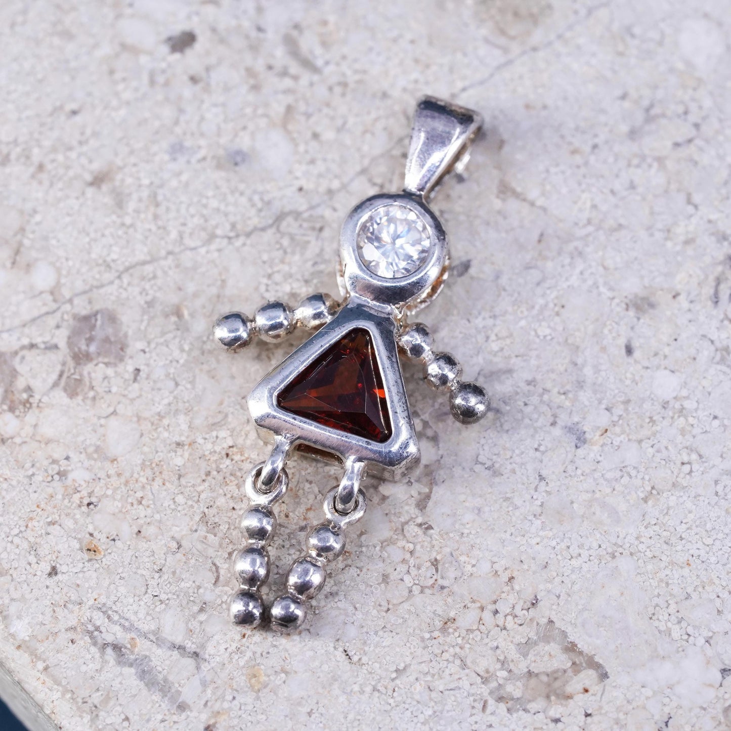 Sterling silver handmade birthstone pendant, 925 girl figure with ruby