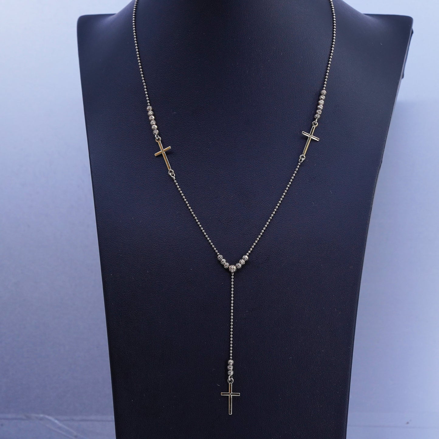 18”, vermeil gold over Sterling 925 silver bead necklace with cross charms