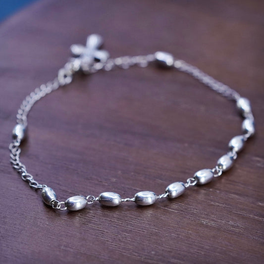 7.75+1”, 3mm, vintage Sterling silver handmade chain, 925 beads bracelet