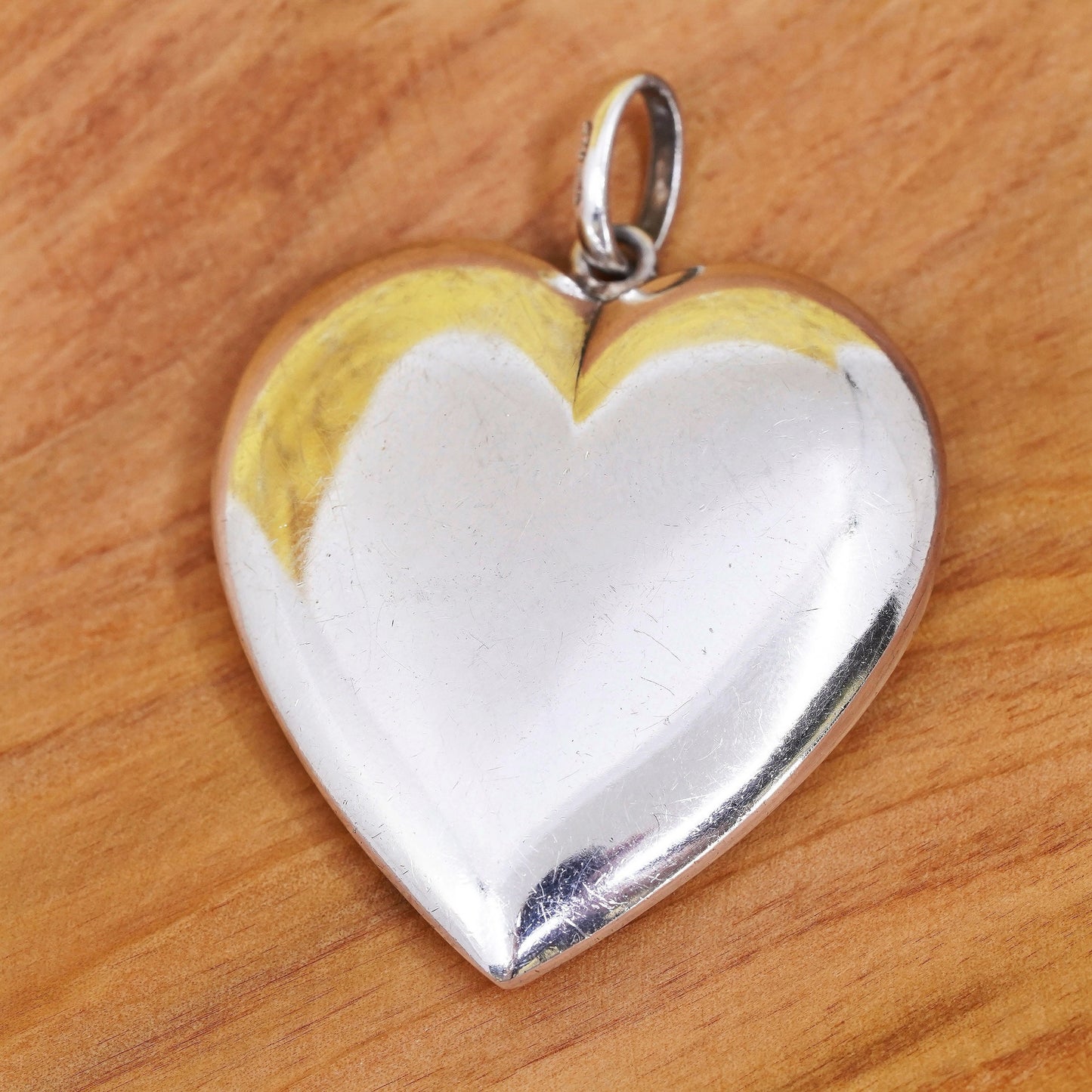 Vintage Sterling silver handmade heart pendant, puffy 925 heart