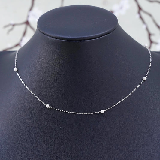 16", sterling 925 silver handmade necklace, circle chain with pearl beads