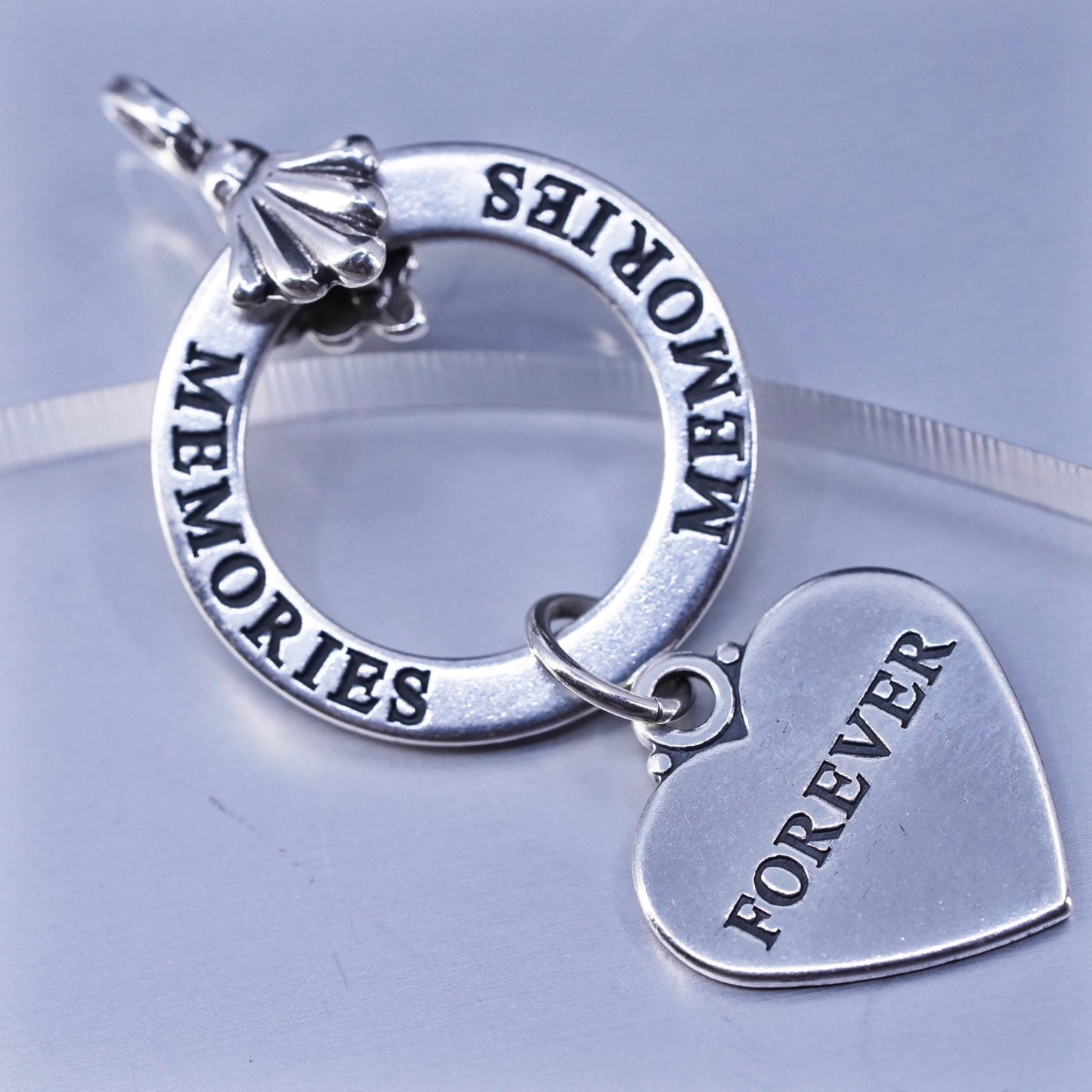 southwestern sterling 925 silver double sided heart pendant “ memories forever”