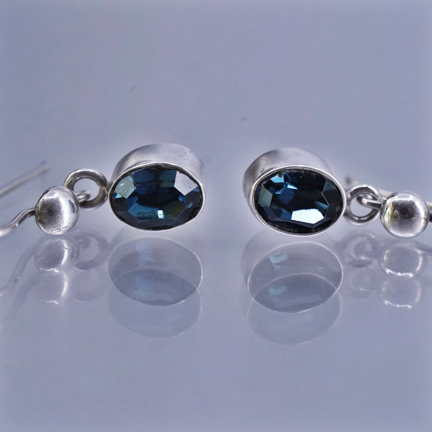 Vintage Sterling 925 silver circle earrings with blue crystal