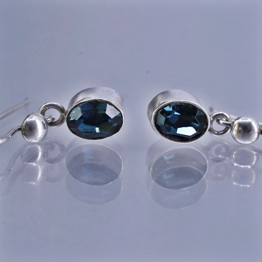 Vintage Sterling 925 silver circle earrings with blue crystal