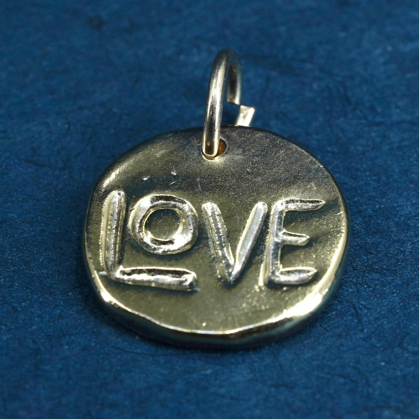 vermeil gold over Sterling silver handmade pendant, 925 charm embossed “Love”