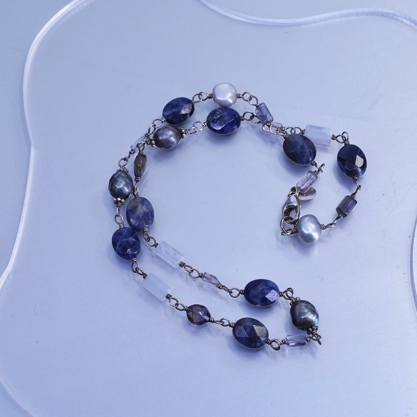 16”, Silpada N1308 sodalite blue chalcedony pearl sterling 925 silver NECKLACE