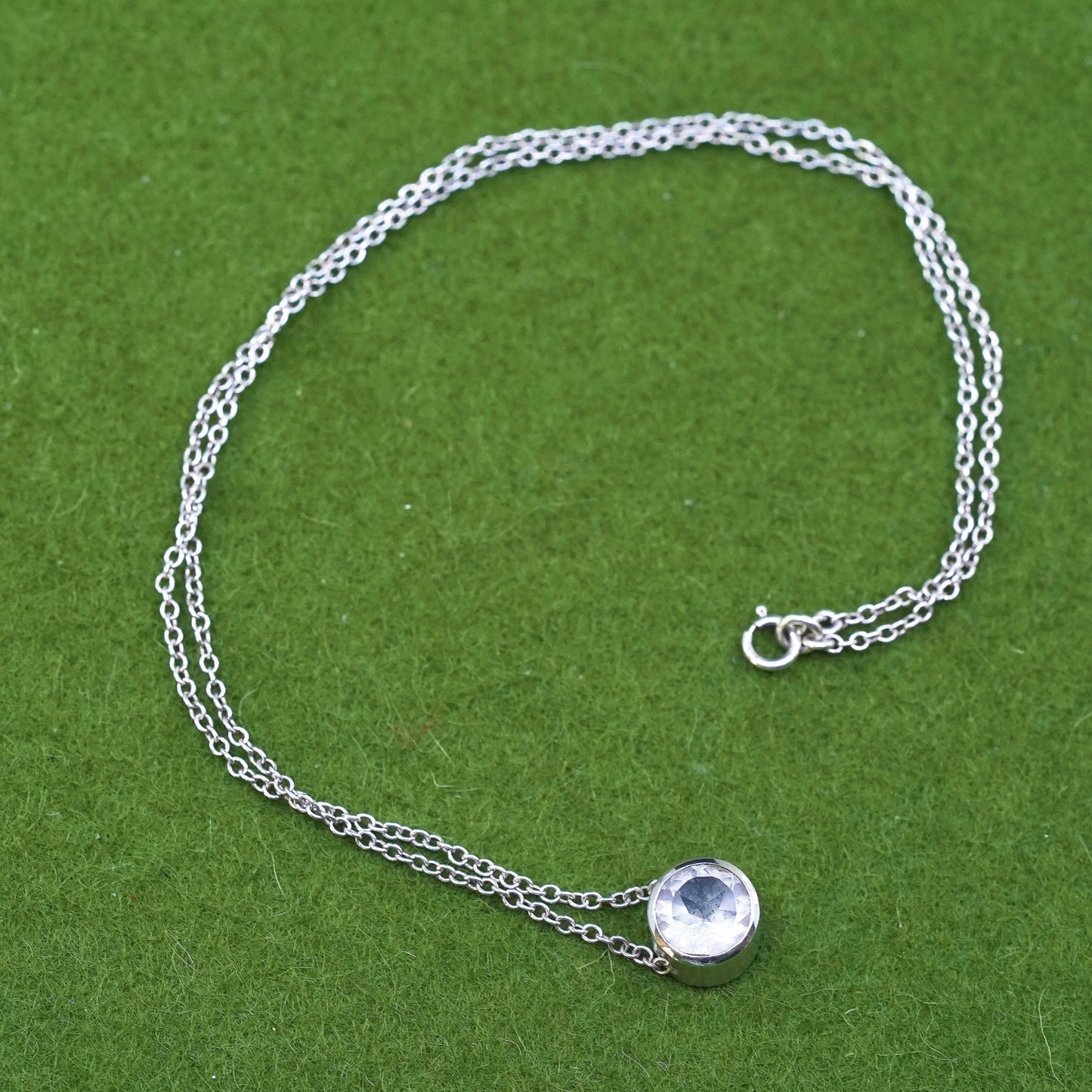 16”, Sterling silver necklace, 925 silver circle chain circle crystal pendant