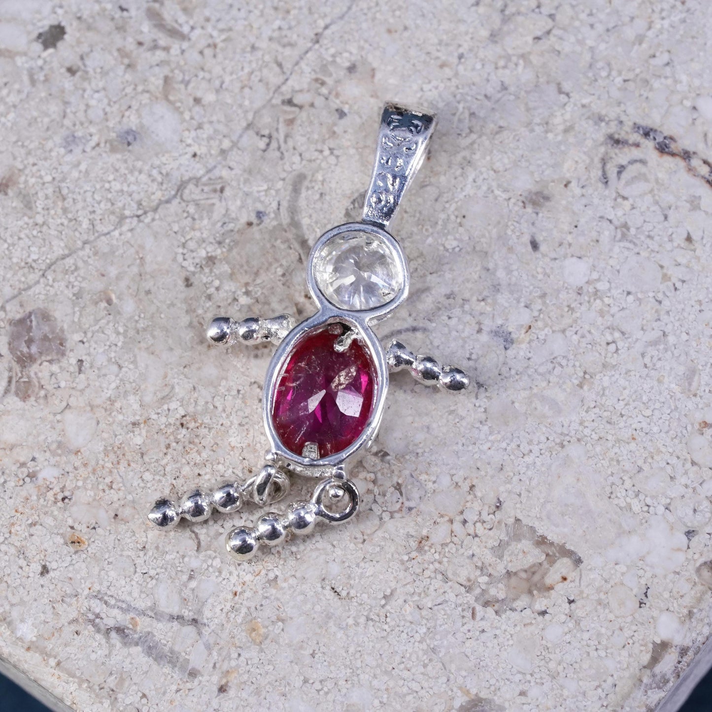 Sterling silver handmade birthstone pendant, 925 boy figure with ruby