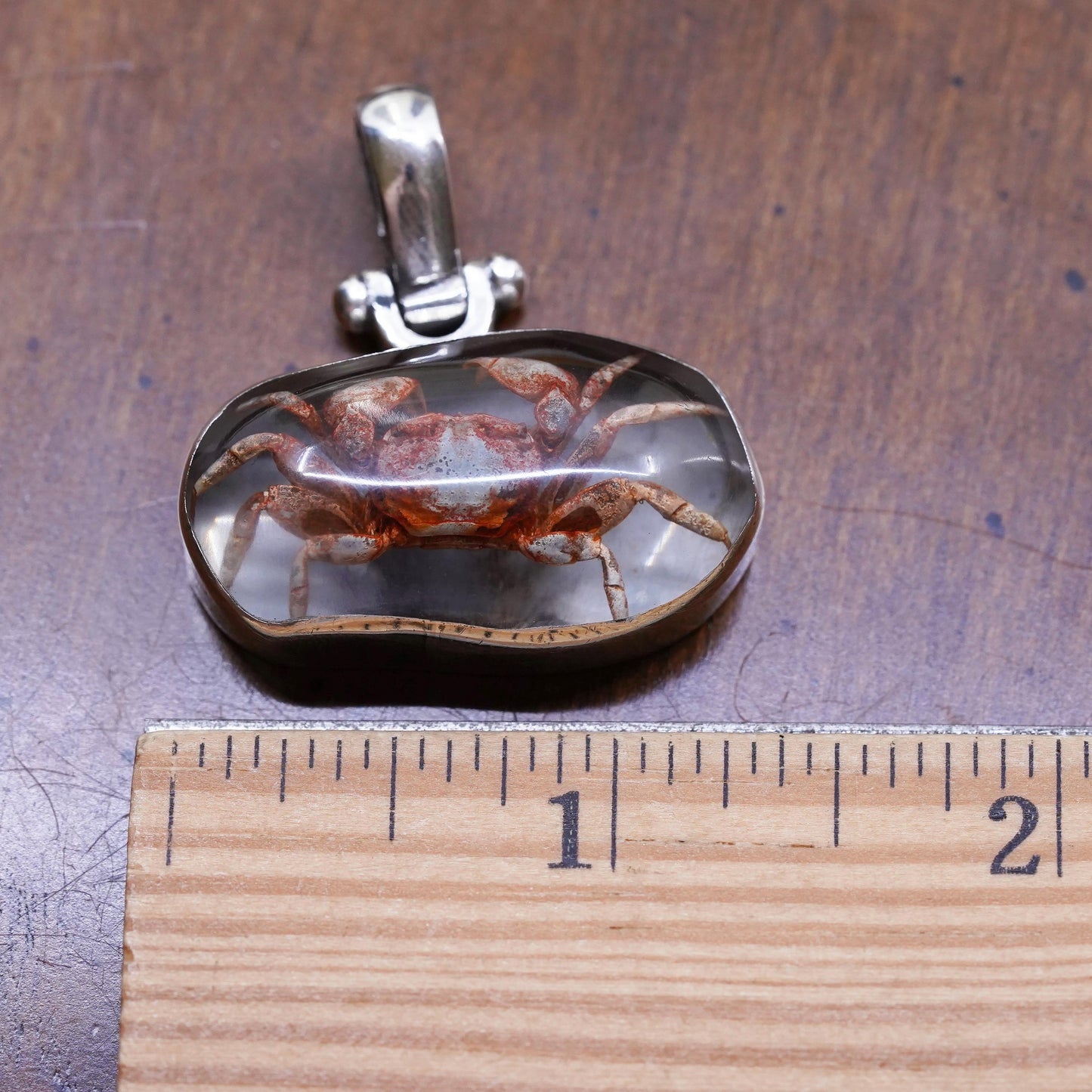 Vintage Sterling silver handmade pendant, 925 resin crab