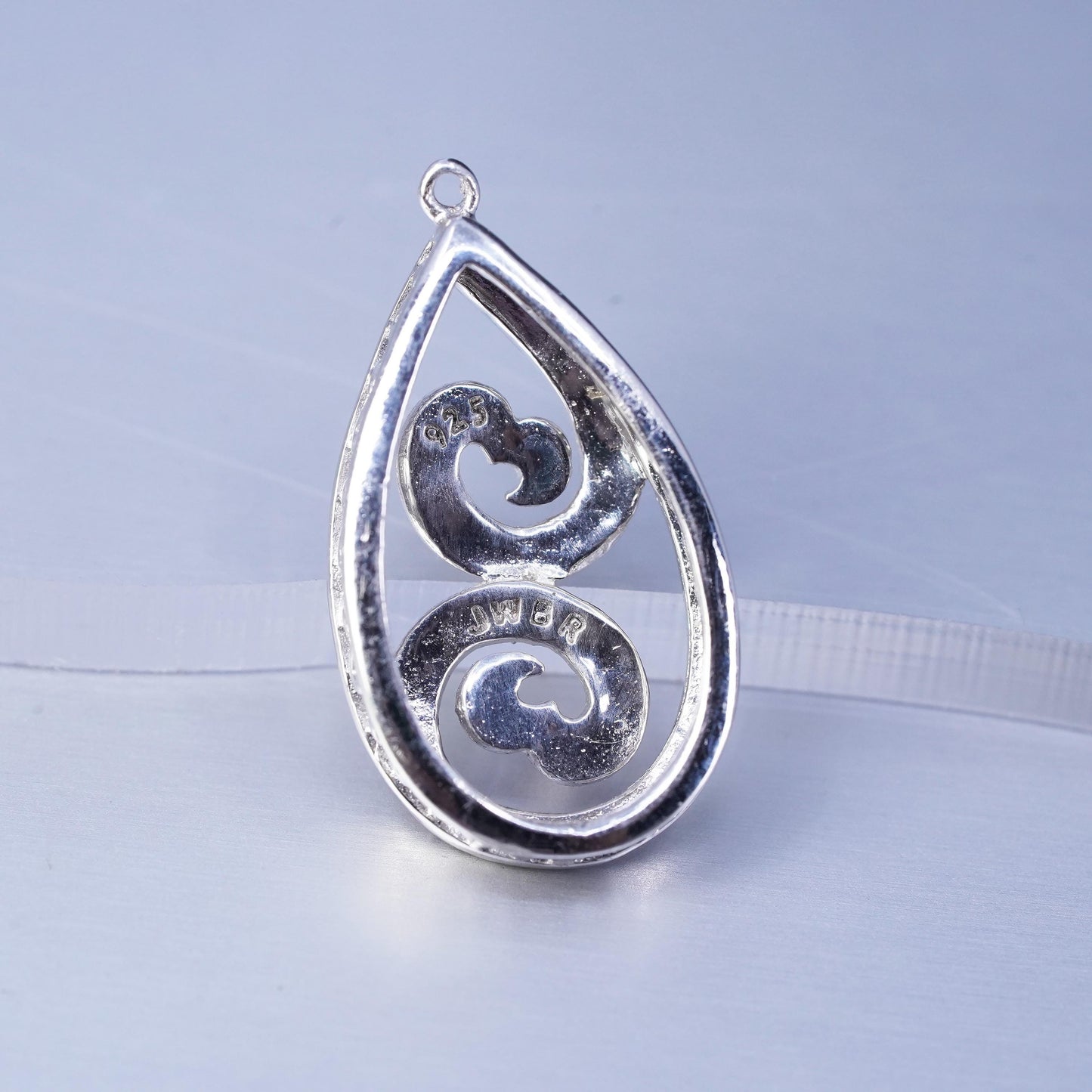 Vintage sterling 925 silver teardrop pendant with diamonds