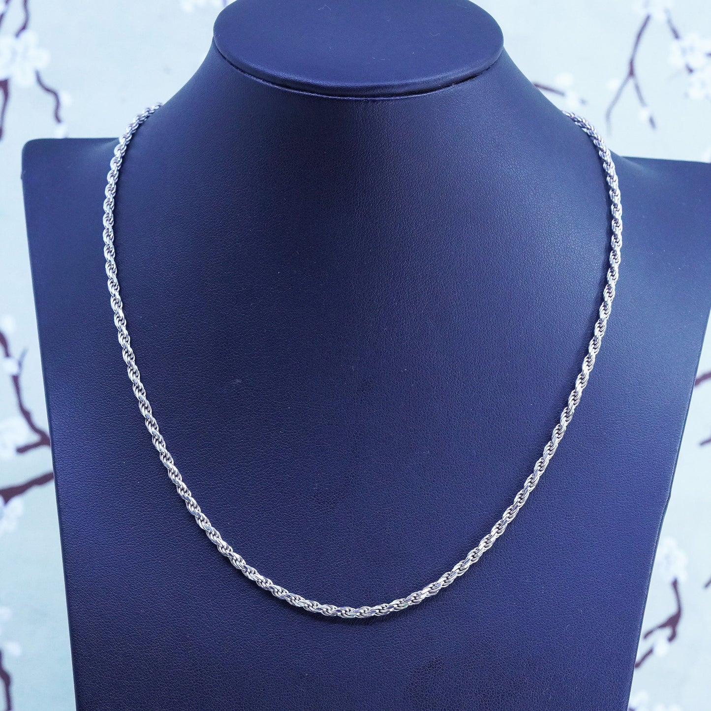 18”, 3mm, vintage Sterling silver necklace, Italy 925 diamond rope chain