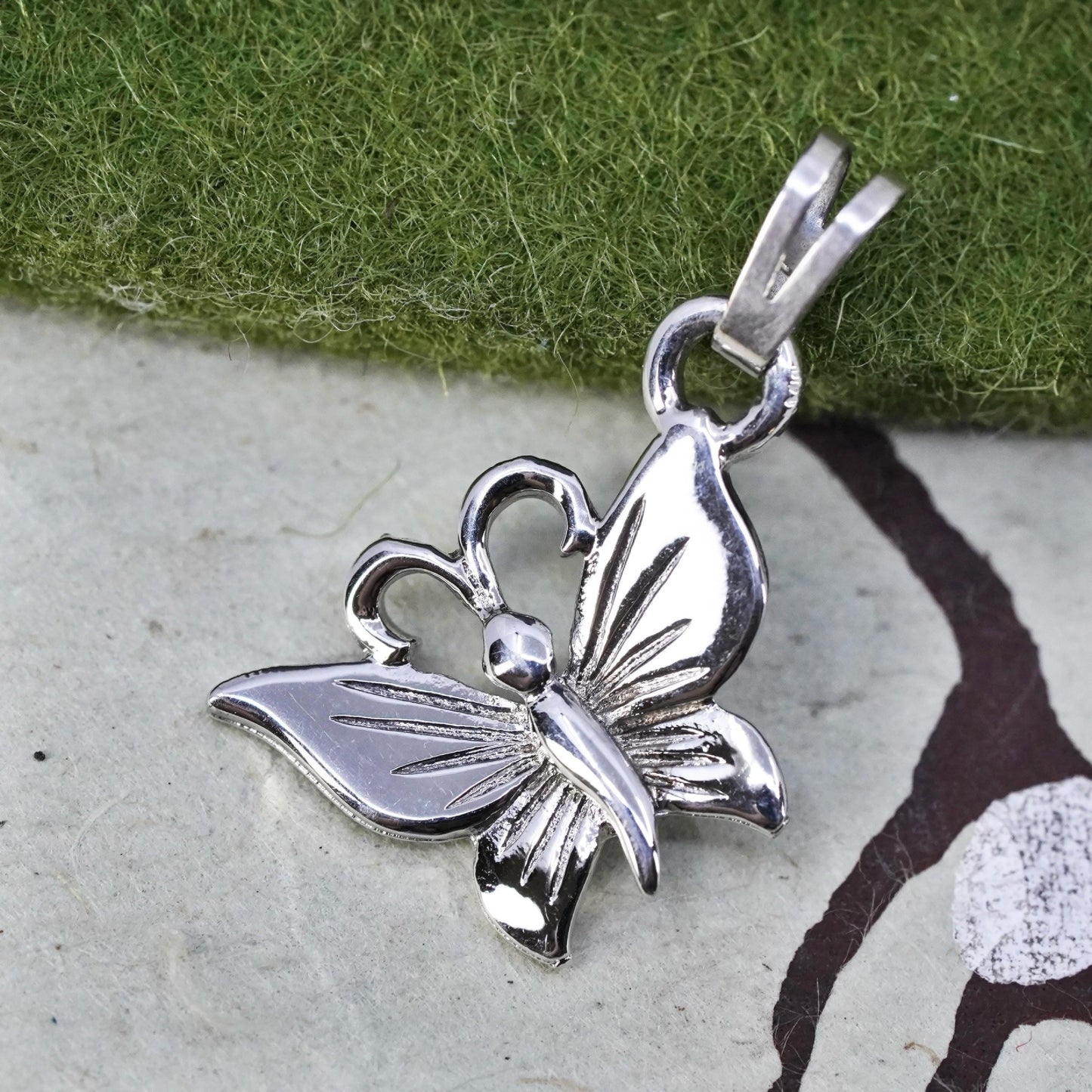 Vintage sterling silver butterfly pendant, 925 handmade charm