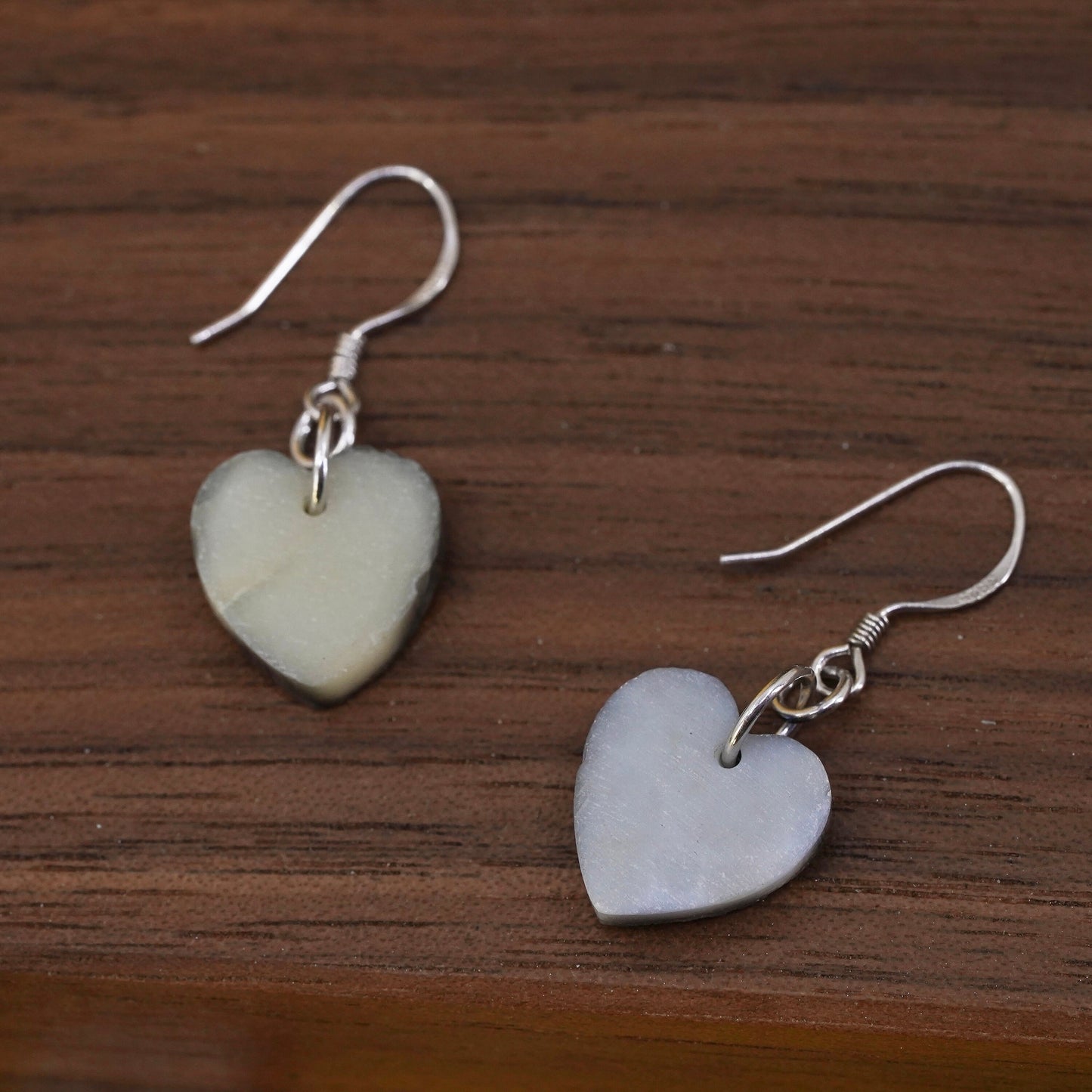 Vintage Sterling 925 silver handmade earrings with druzy agate heart