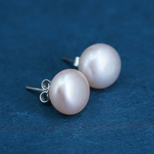 10mm, Sterling 925 silver with pink freshwater pearl studs earrings