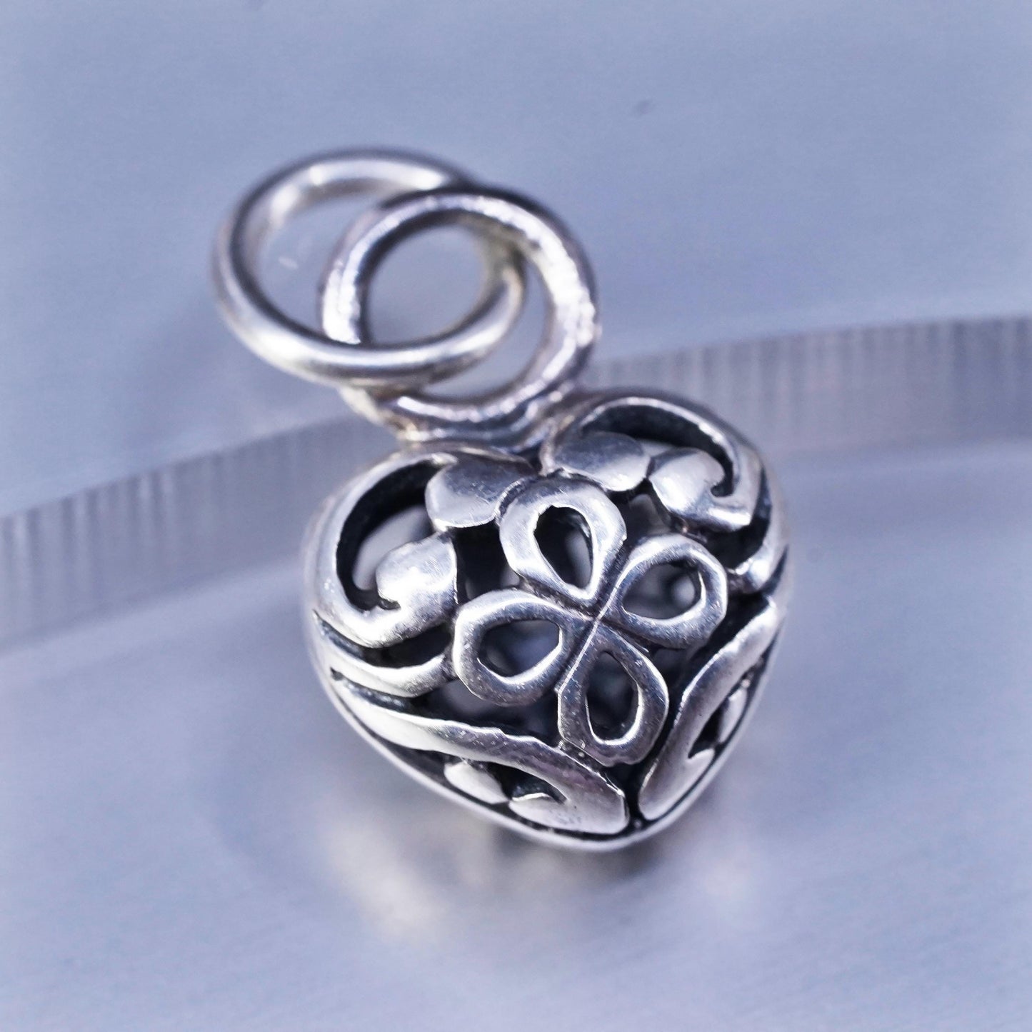 Vintage Sterling silver charm, 925 filigree heart pendant