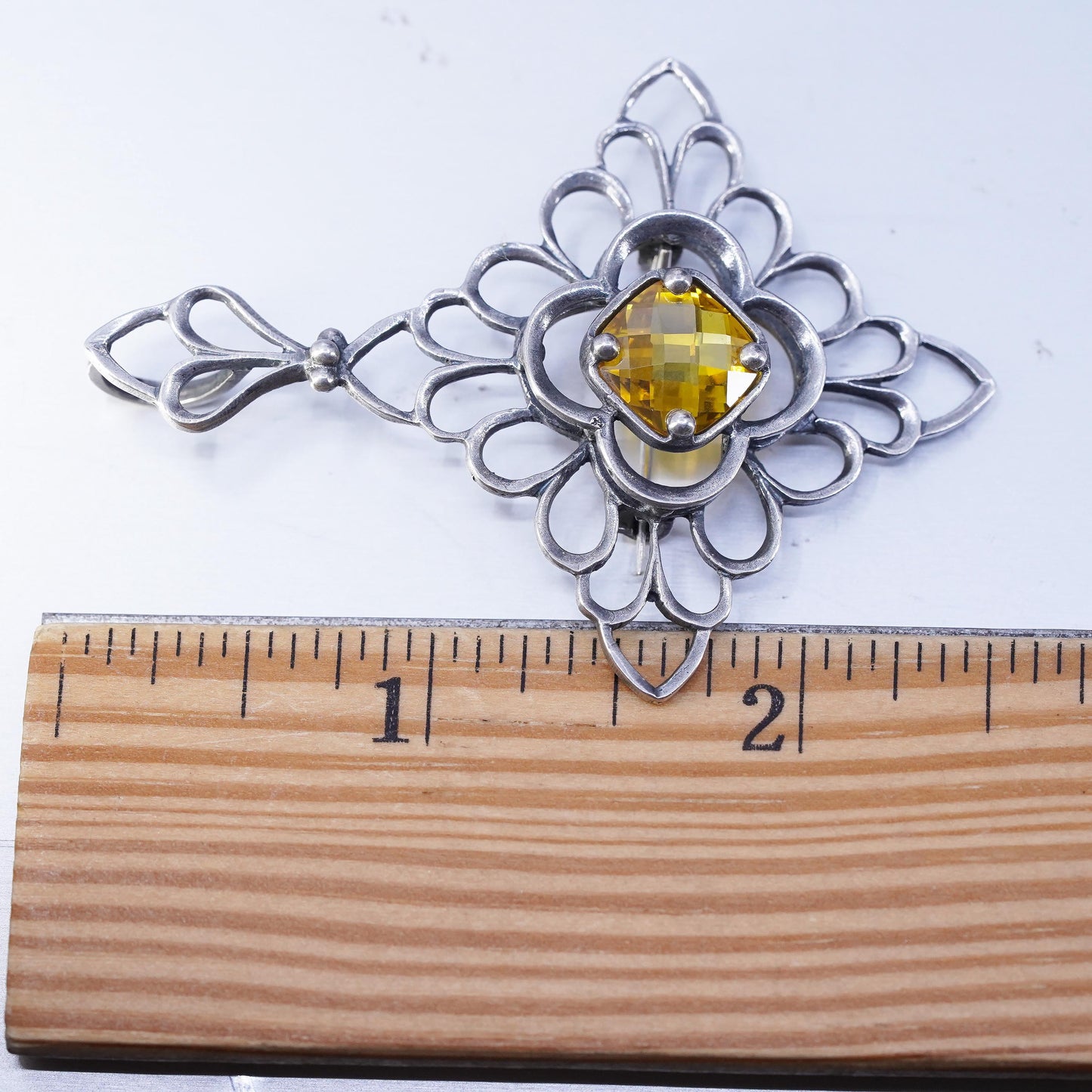 Vintage Sterling 925 silver handmade pendant brooch with citrine