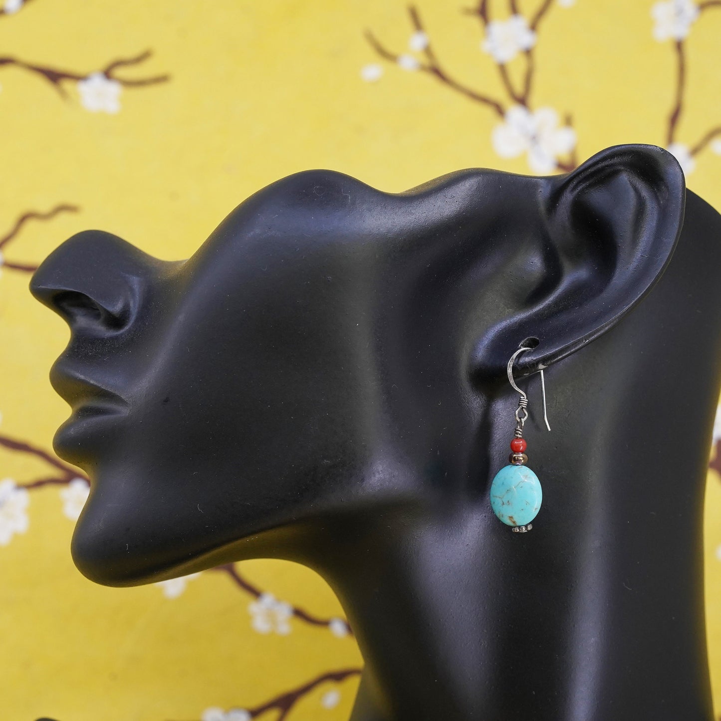 Vintage Sterling 925 silver handmade earrings with turquoise bead