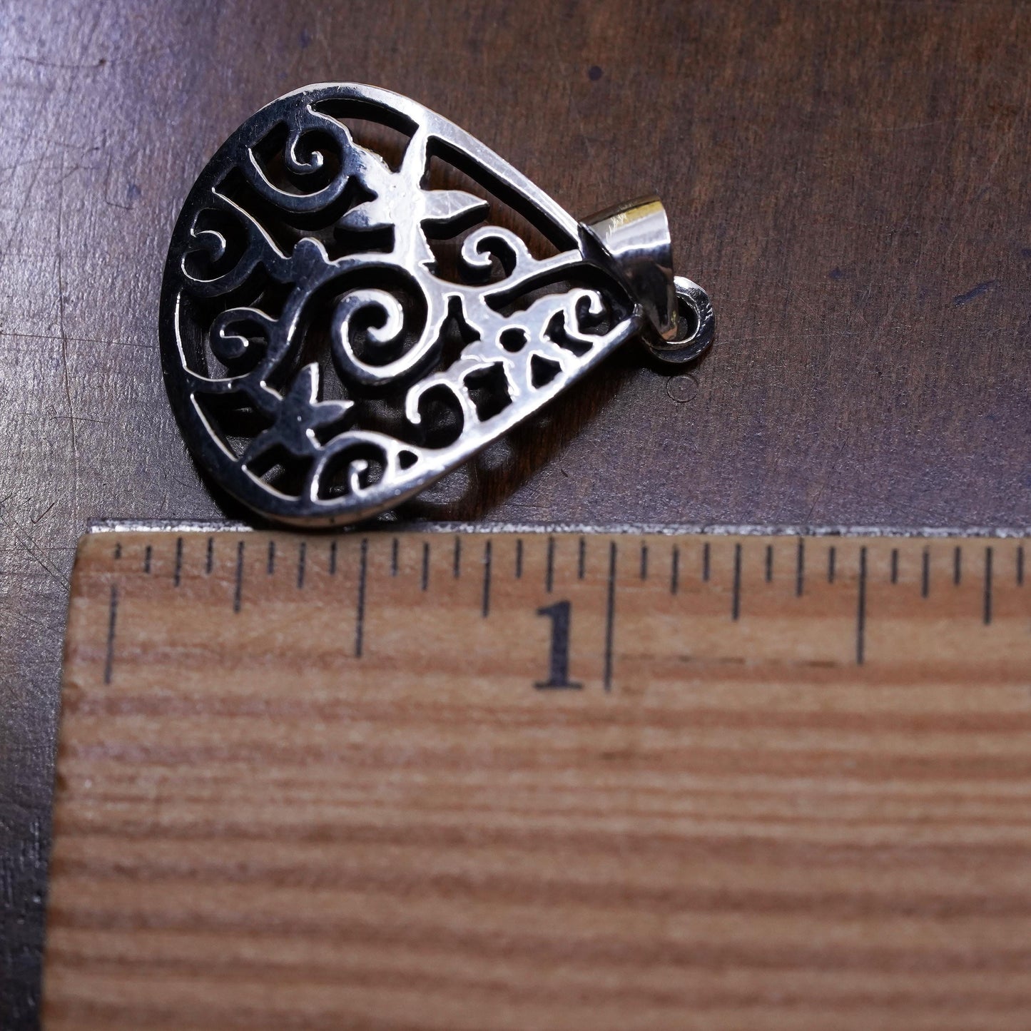 Vintage Sterling silver handmade pendant, 925 filigree puffy teardrop