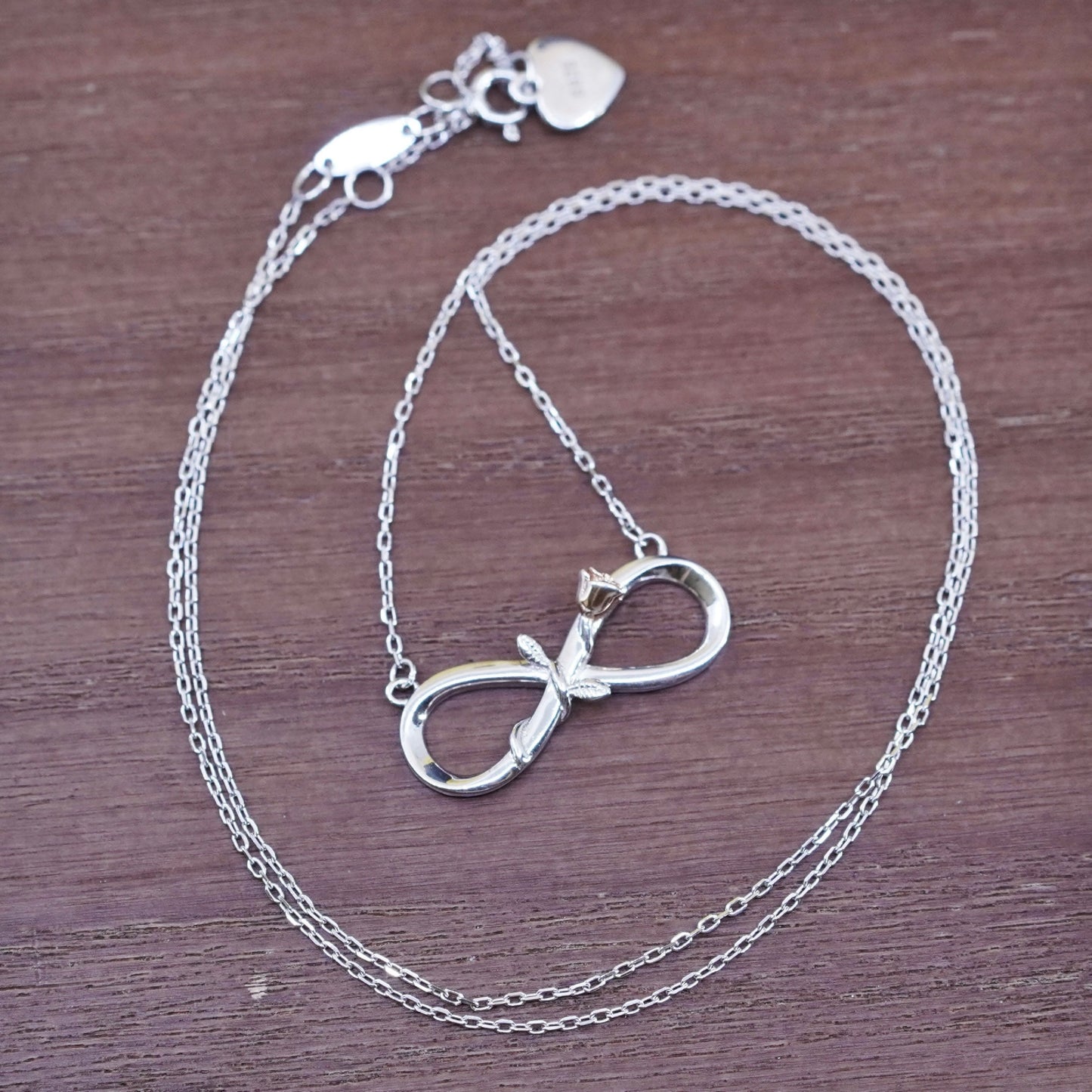 19+1”, Sterling silver necklace, 925 Circle chain infinity loop pendant rose