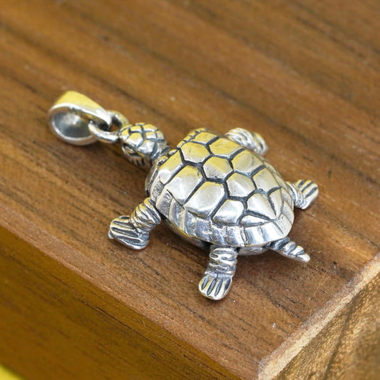 Vintage Sterling silver handmade pendant, 925 sea turtle