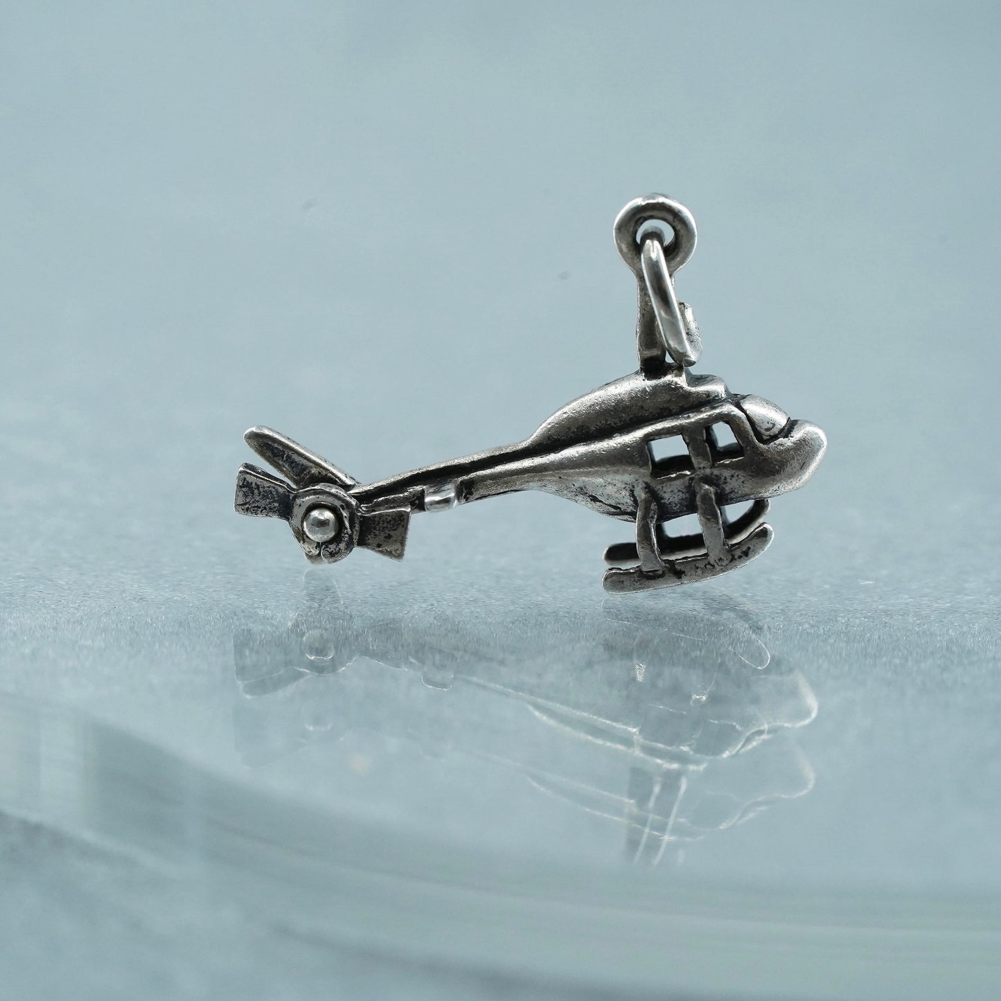 Vintage Sterling silver handmade simple 925 helicopter airplane charm pendant