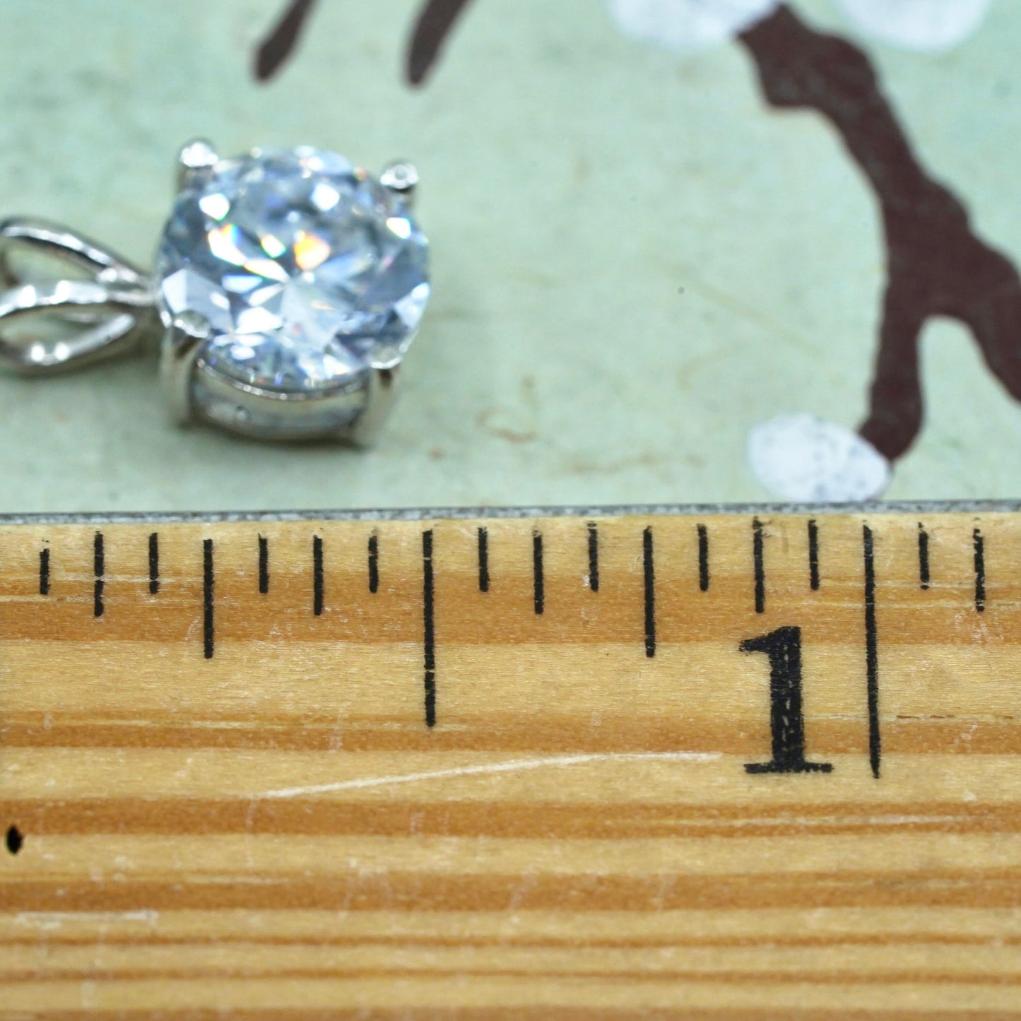 Vintage sterling silver cz crystal pendant, 925 silver pendant