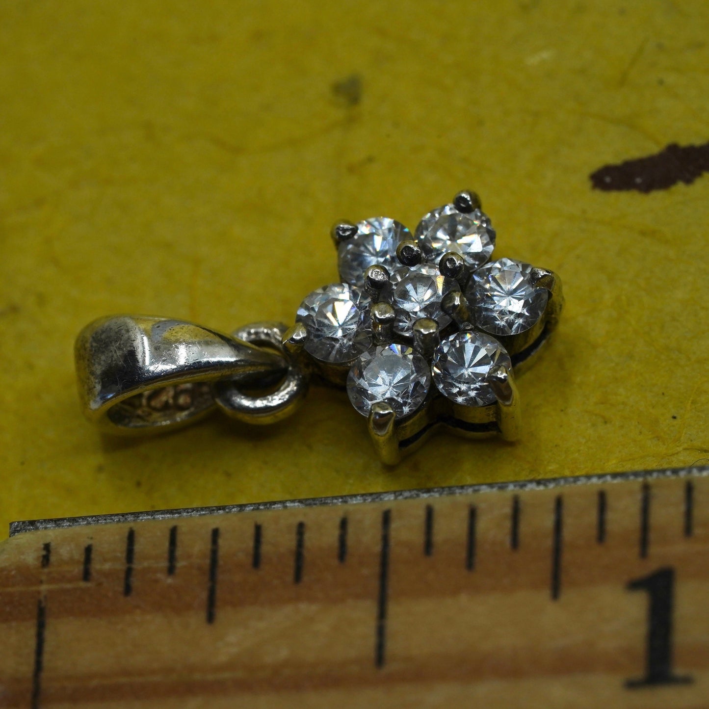 Vintage Sterling silver handmade flower pendant, 925 charm with Cz