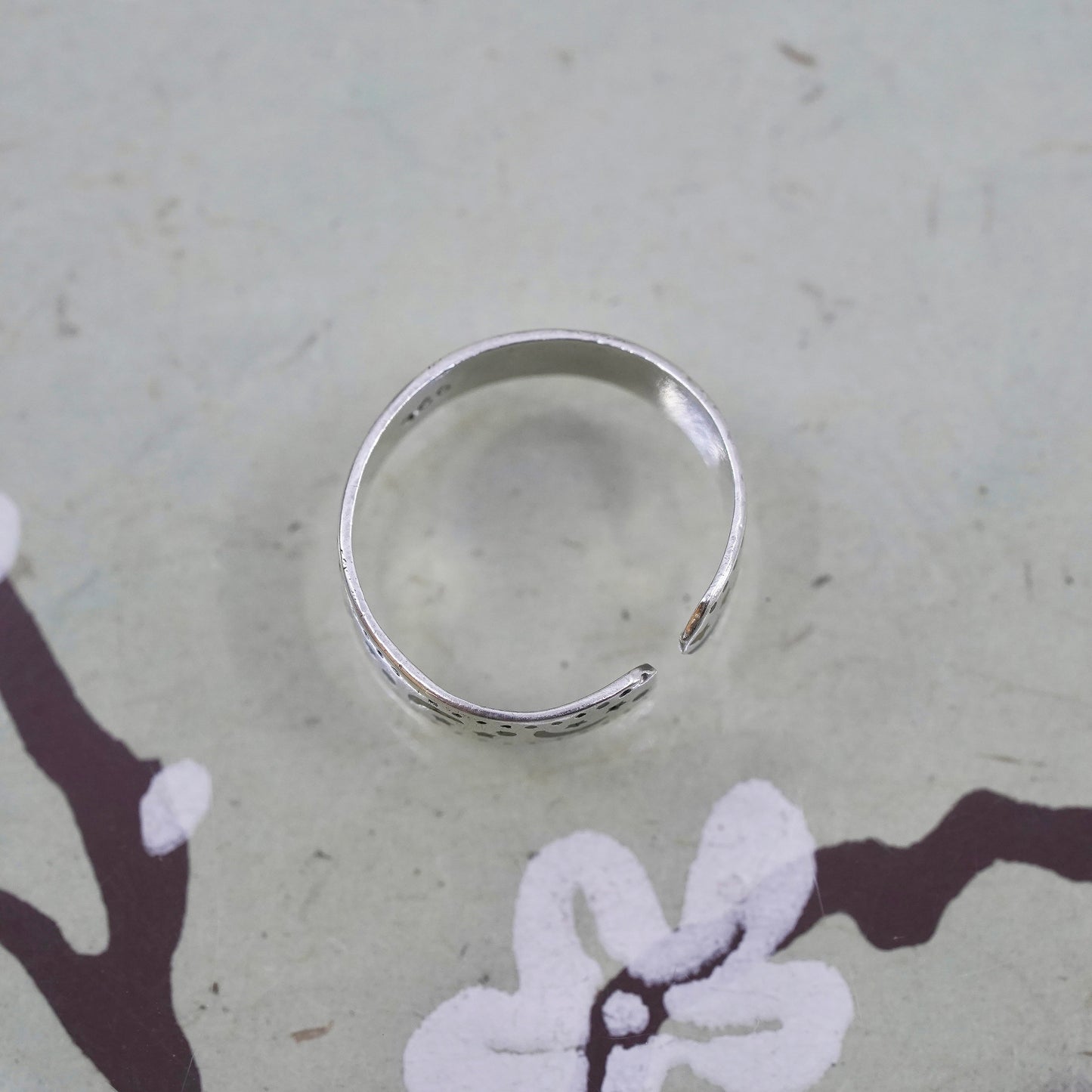 Size 4, Vintage sterling silver handmade ring, star moon 925 band with open end