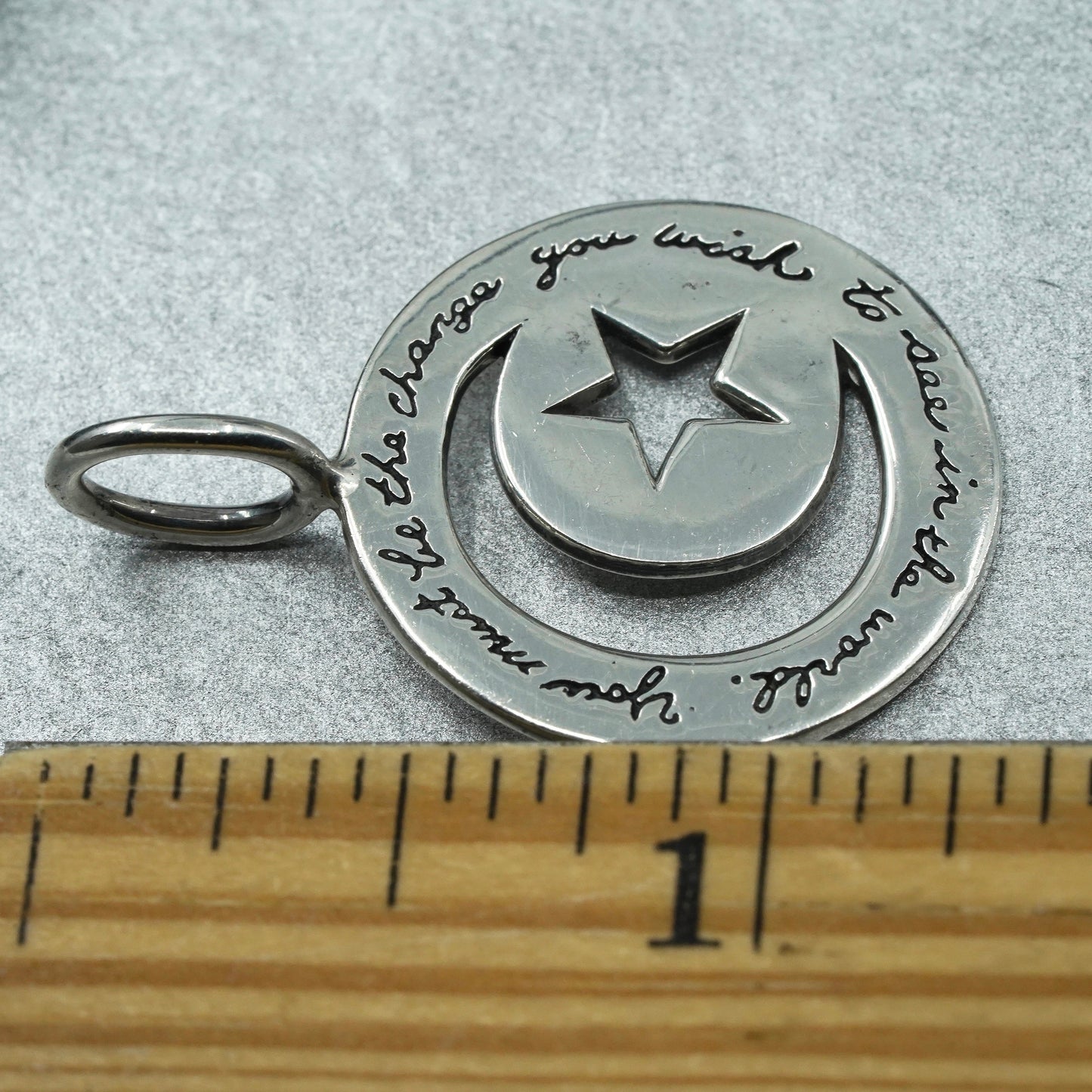 Sterling silver circle 925 star pendant “you must be the change to see in world