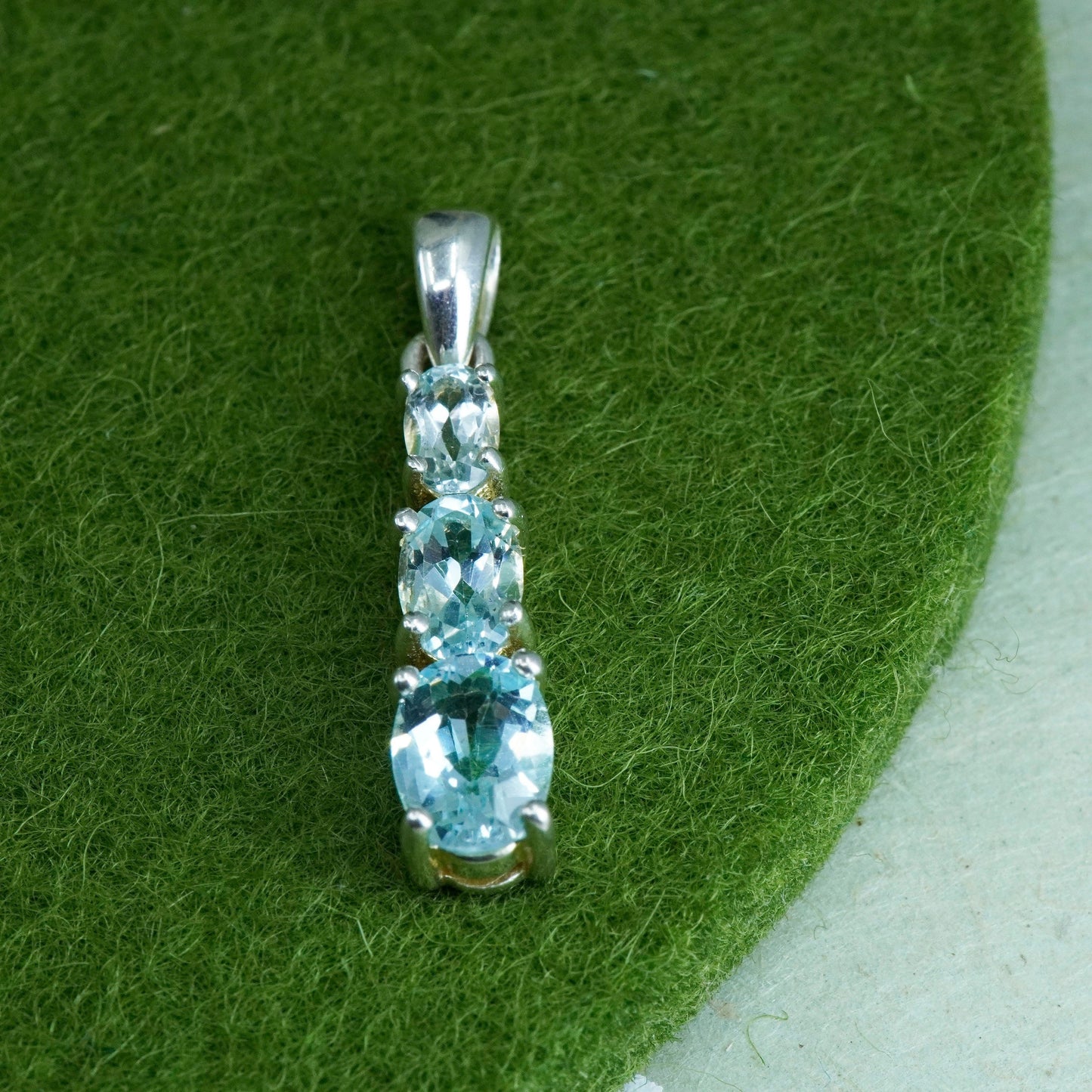 vintage sterling 925 silver handmade pendant with blue crystal