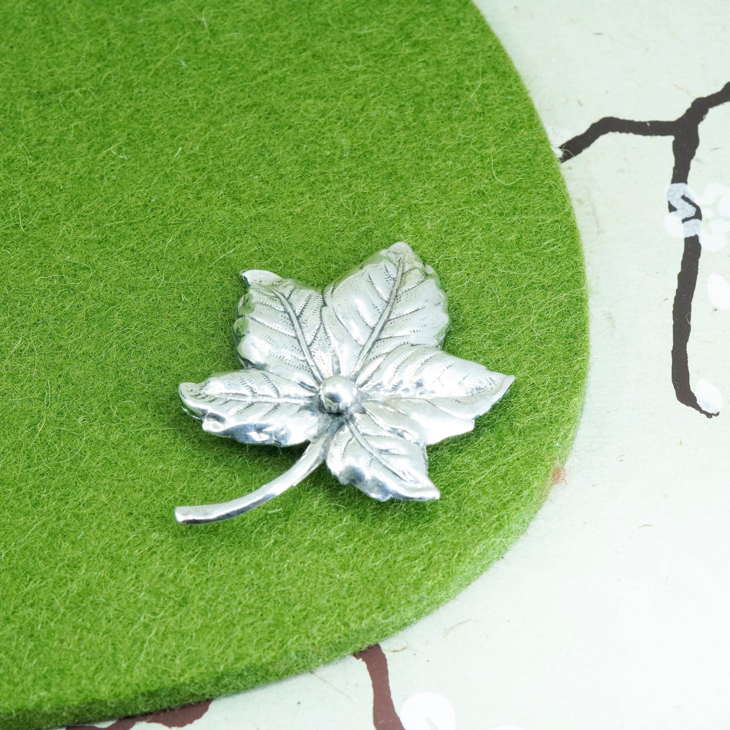 Vintage Sterling silver handmade brooch, 925 maple leaf pin