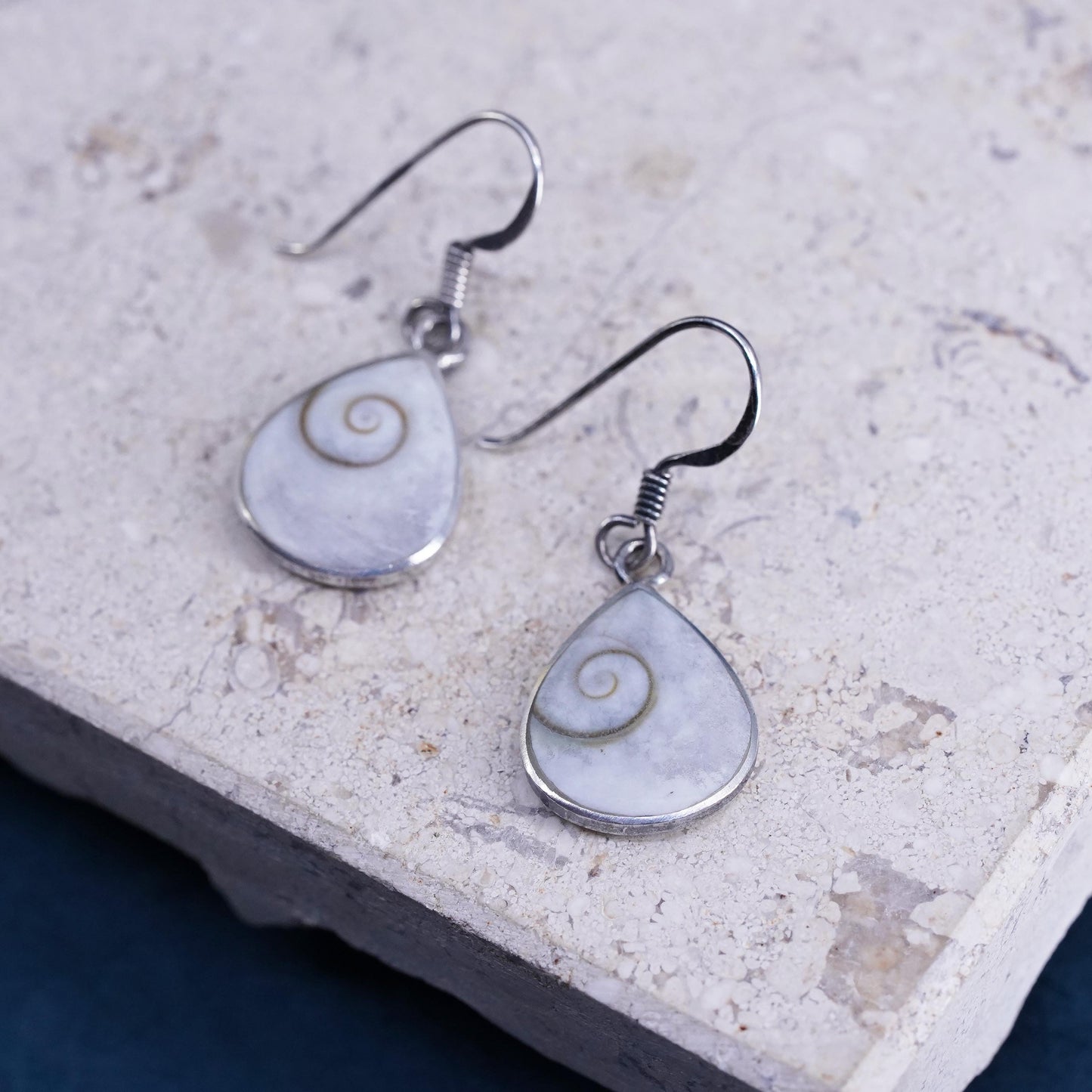 Sterling Silver 925 Shiva eye teardrop earrings | Mexican Jewelry, fossil shell