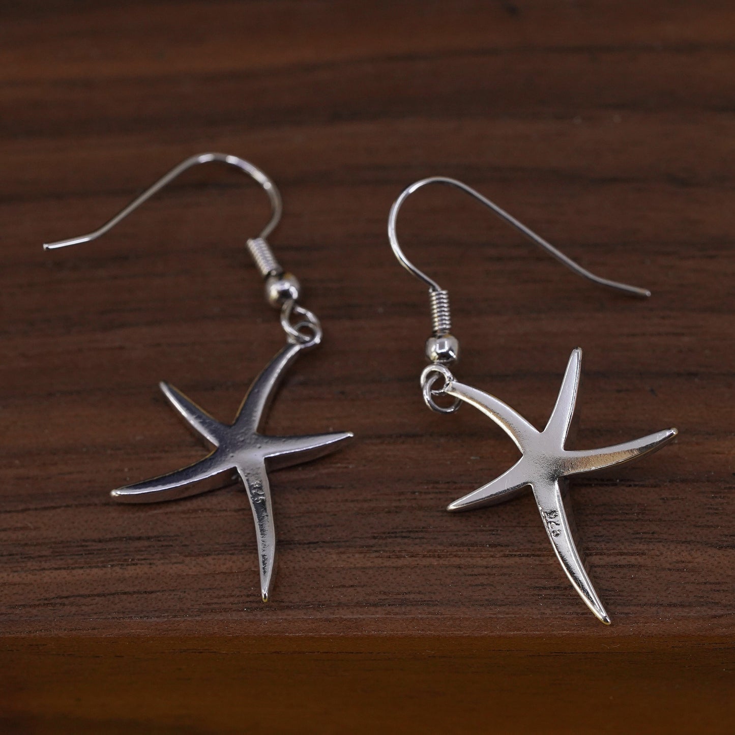 Vintage sterling silver handmade earrings, 925 starfish with opal Inlay