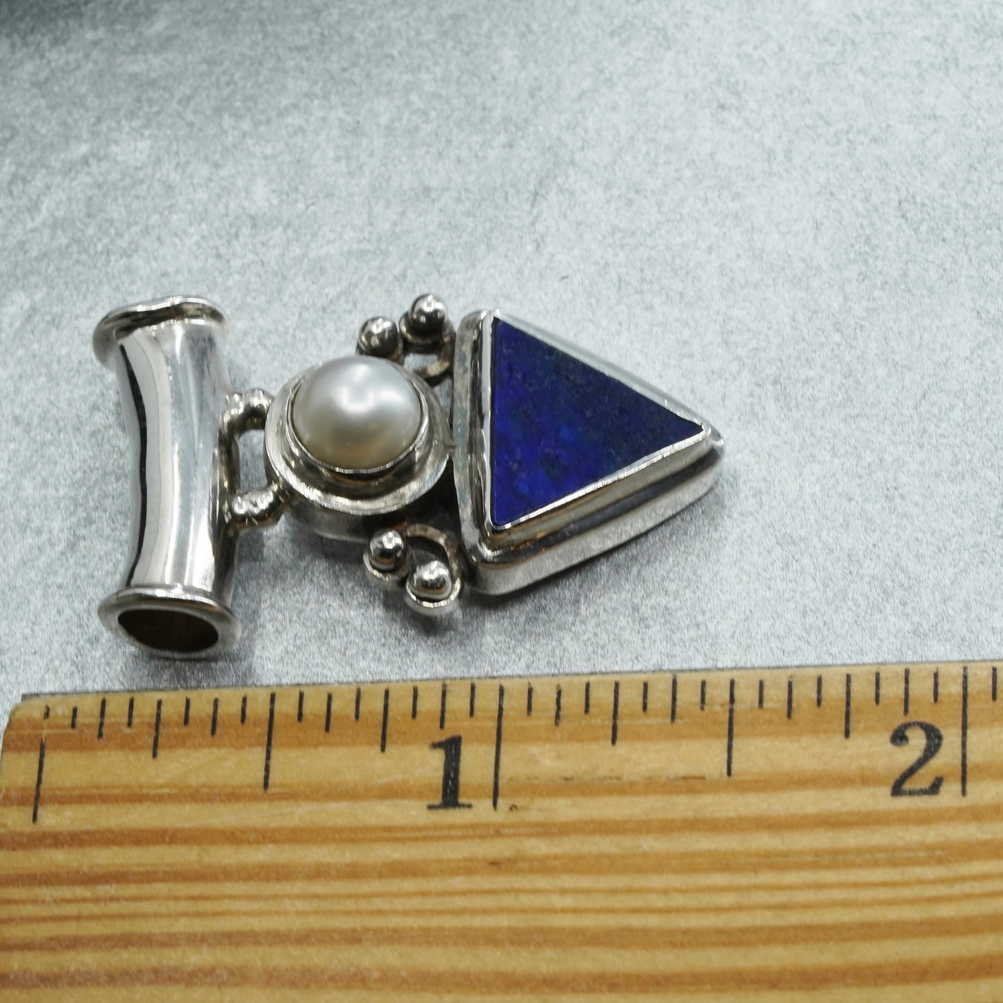 southwestern sterling 925 silver slide pendant triangular lapis lazuli pearl