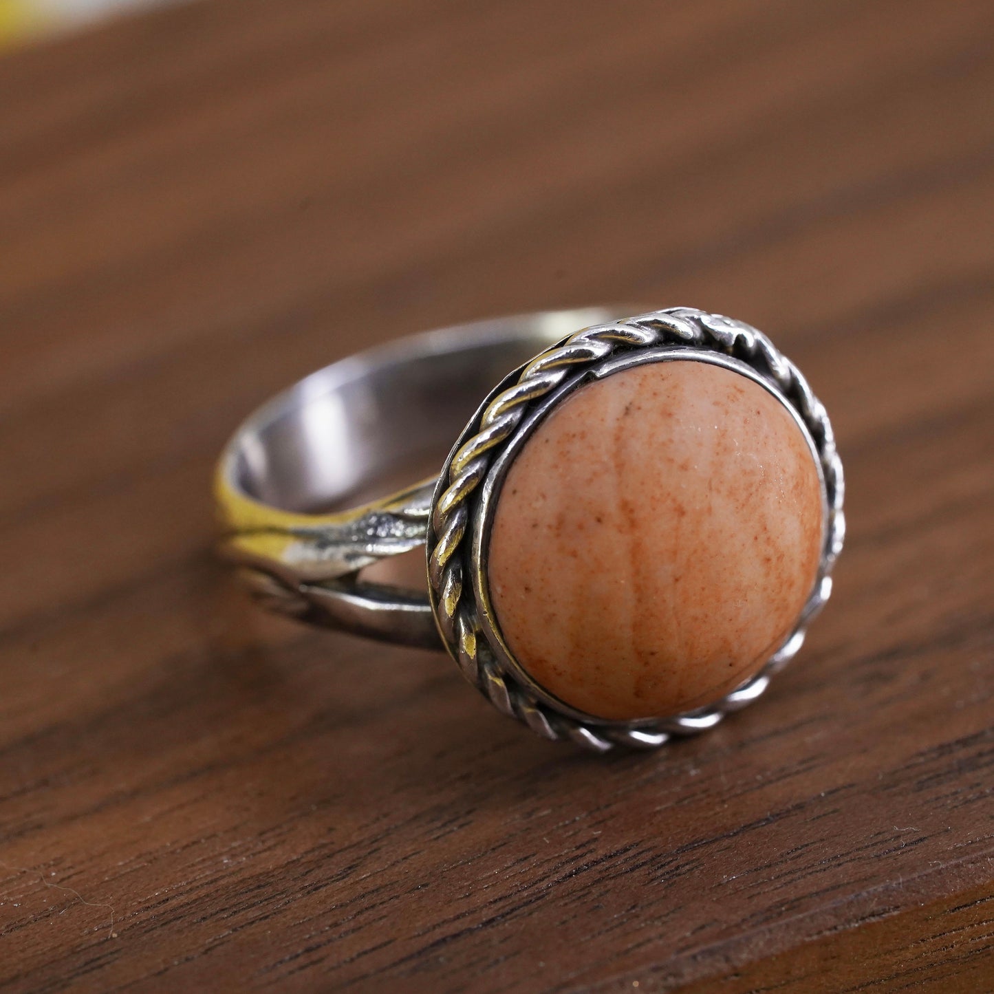 Size 7.5, Sterling 925 silver handmade ring with sunstone, southwestern jewelry